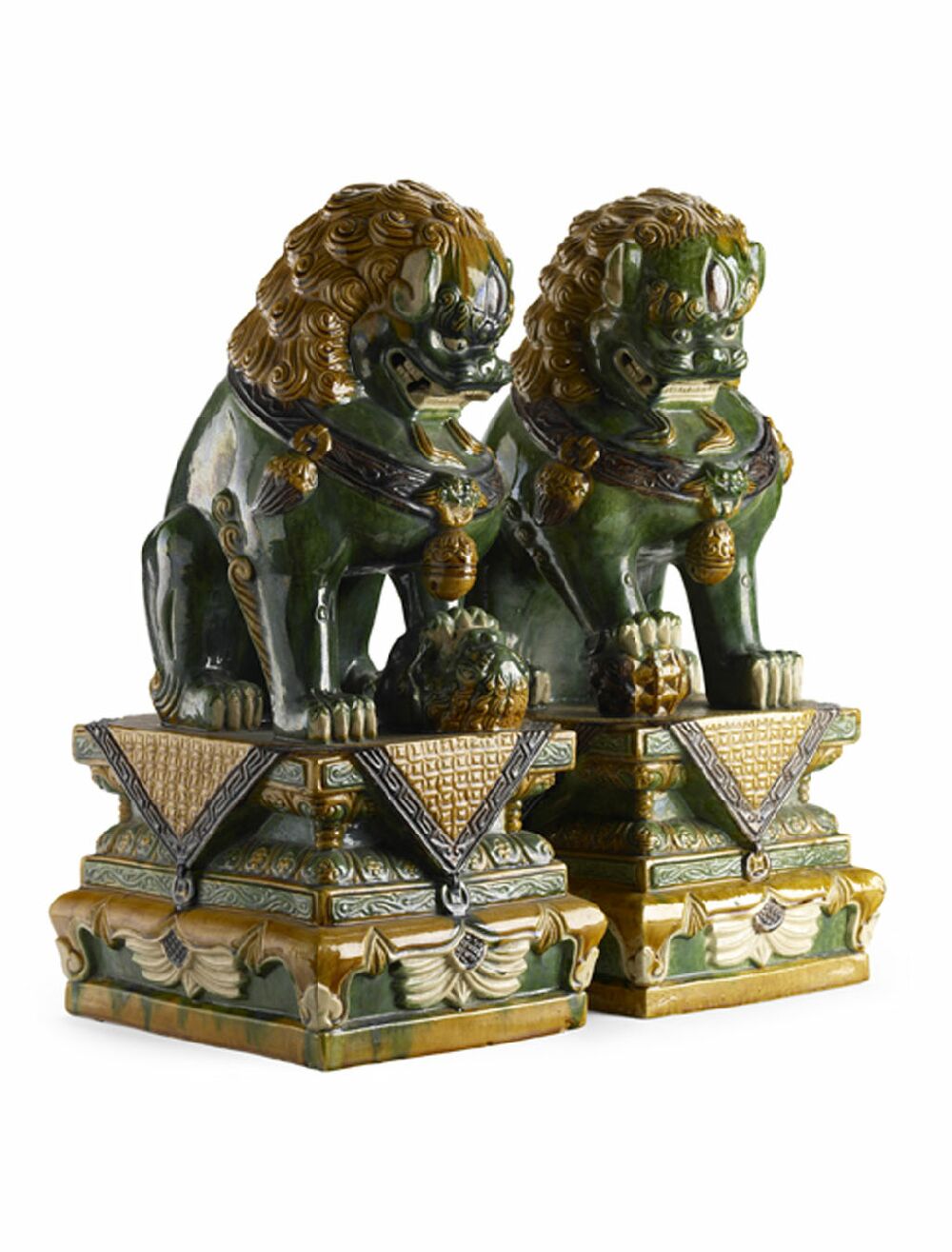 A large pair of 19th century Chinese pottery lion dogs