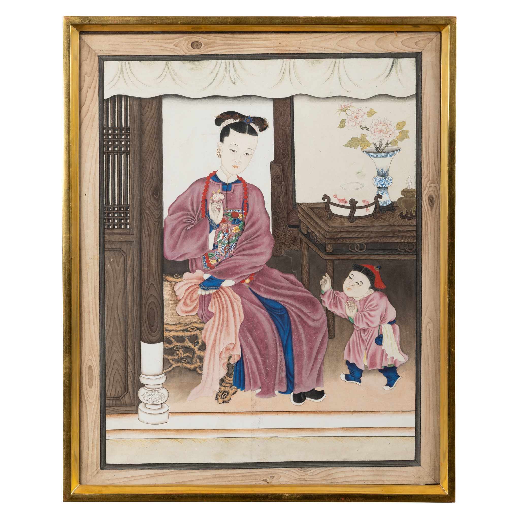 FINE CHINESE PAINTING OF A LADY AND BOY