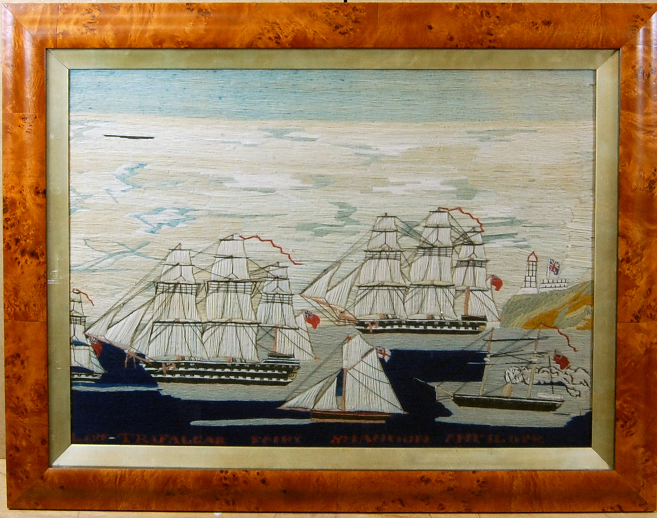 NOTE: PROBABLY 20TH CENTURY, NOT VICTORIAN, SHIP WOOLWORK PICTURE