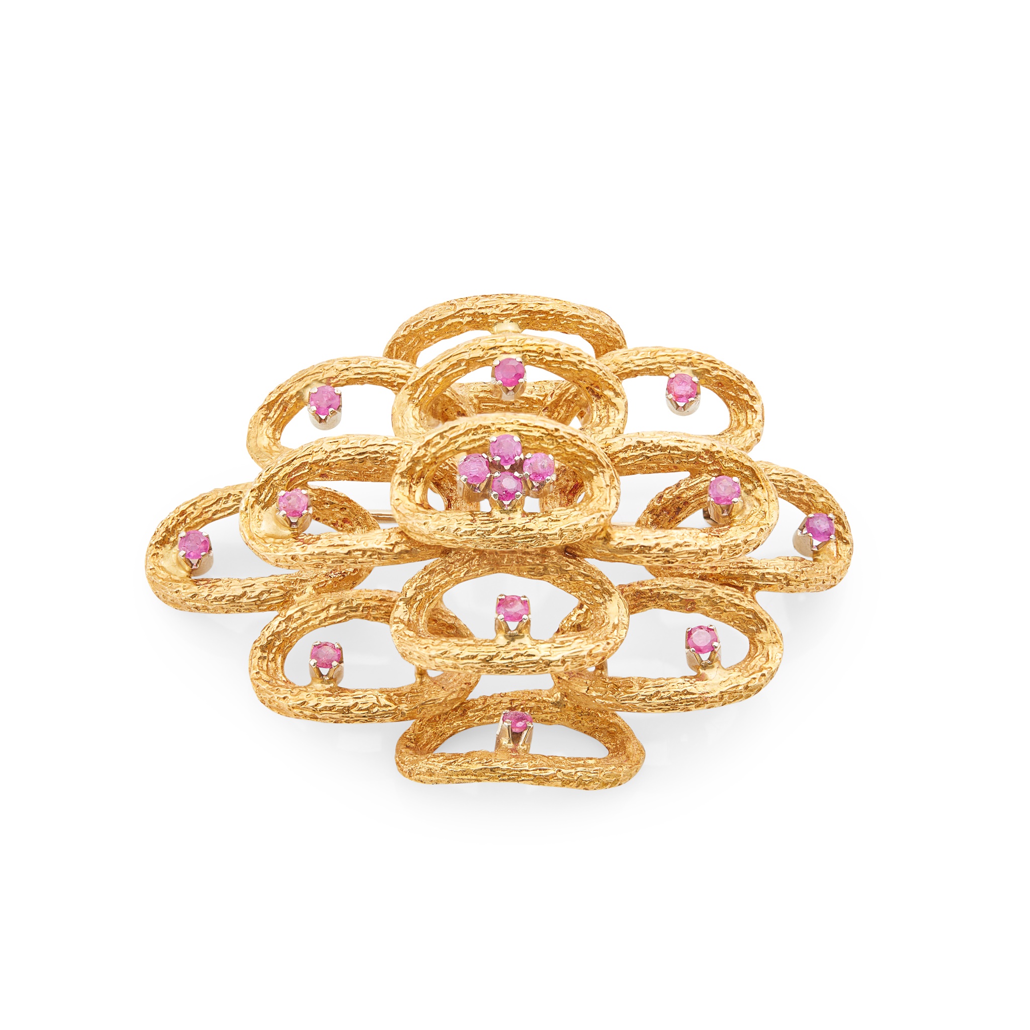 A modernist ruby set brooch