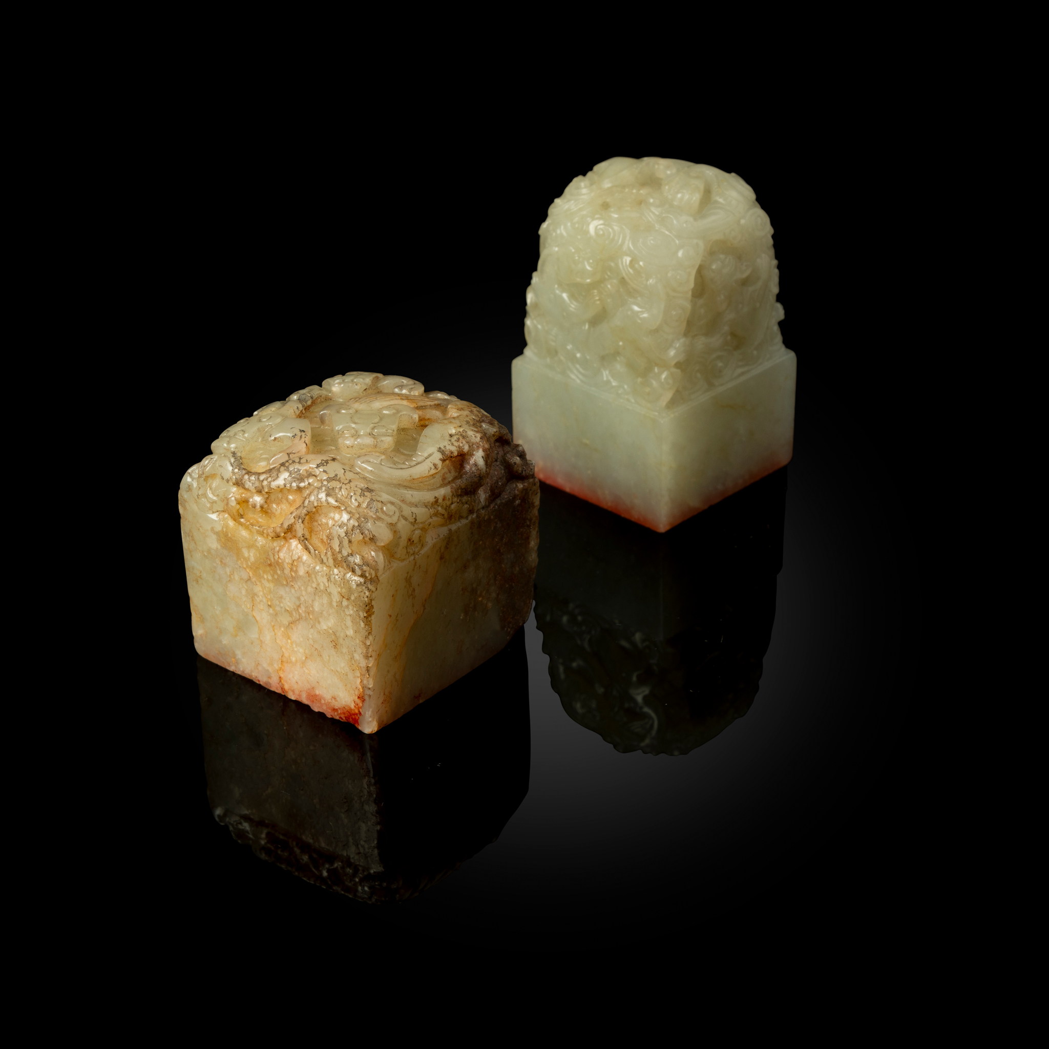 TWO CHINESE WHITE JADE SQUARE SEALS