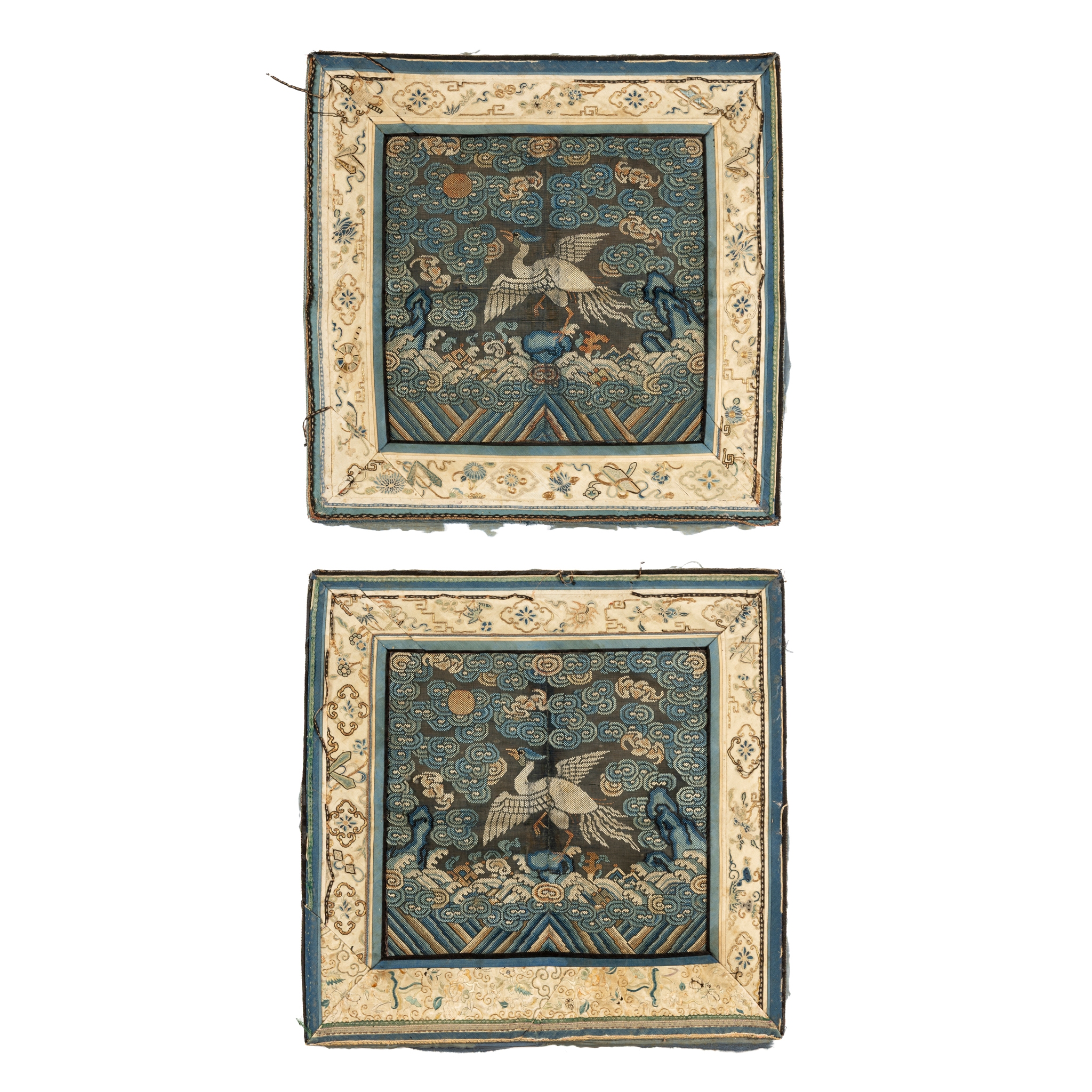 PAIR OF CHINESE GAUZE 'SILVER PHEASANT' RANK BADGES