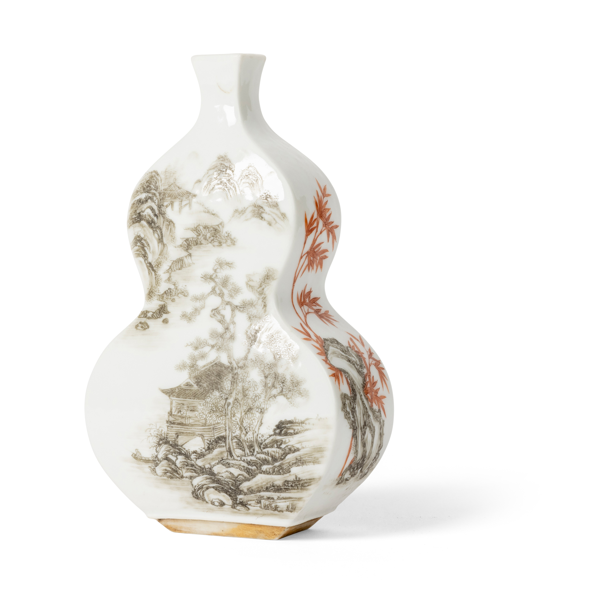 CHINESE GRISAILLE AND IRON-RED-DECORATED 'DOUBLE-GOURD' VASE