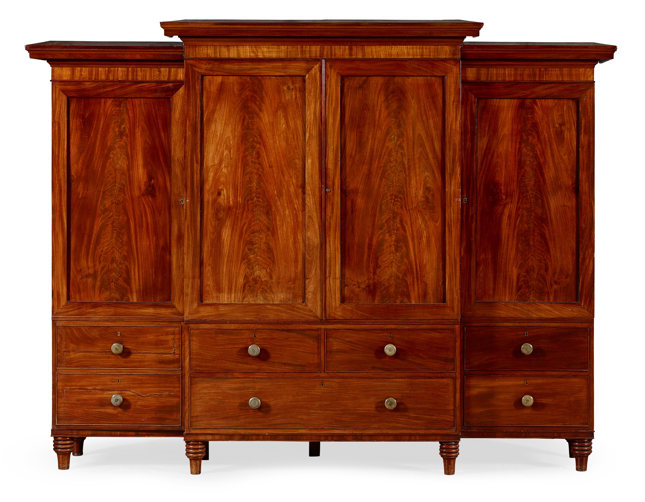 WILLIAM IV MAHOGANY BREAKFRONT PRESS CUPBOARD