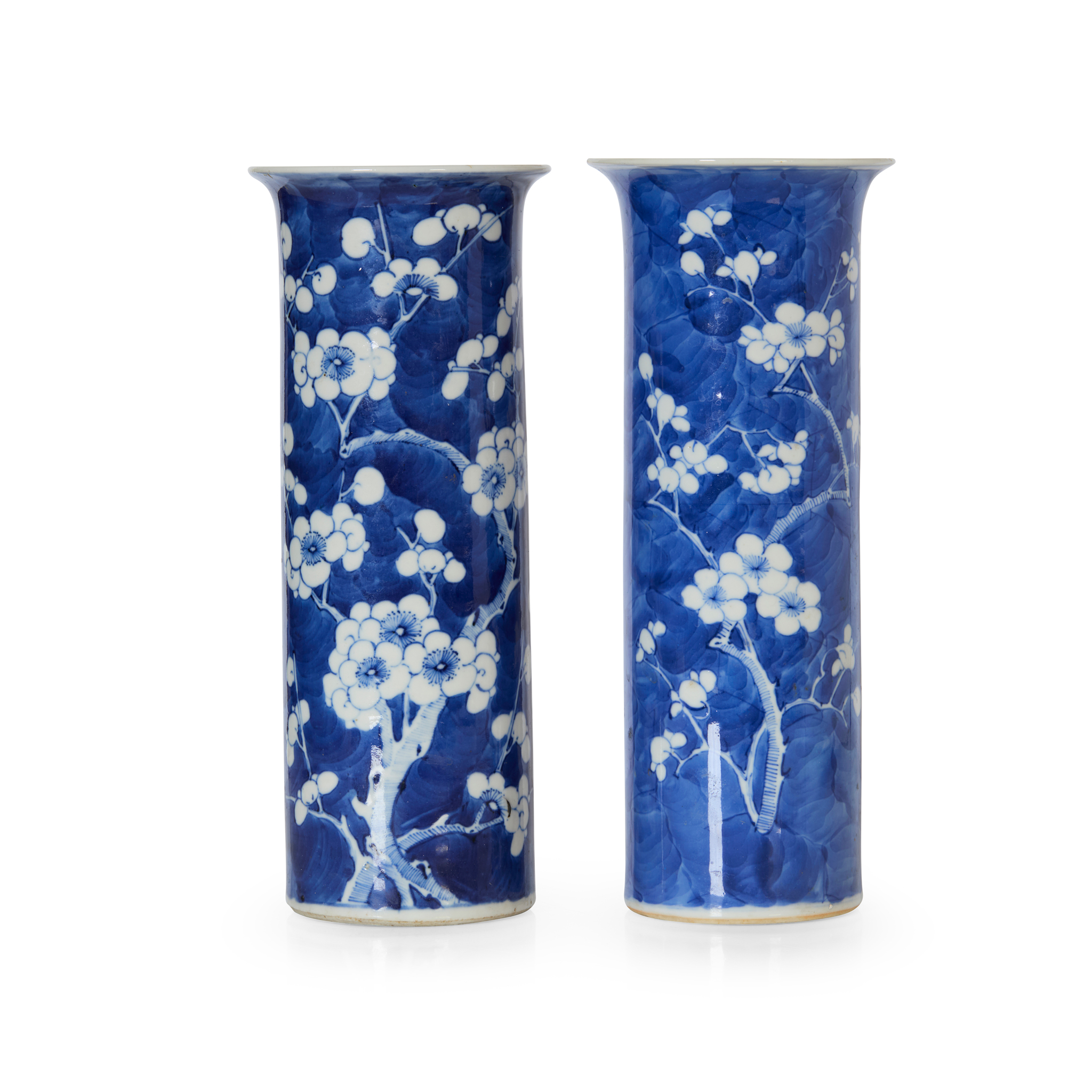 PAIR OF CHINESE BLUE AND WHITE 'CRACKED-ICE AND PRUNUS' SLEEVE VASES