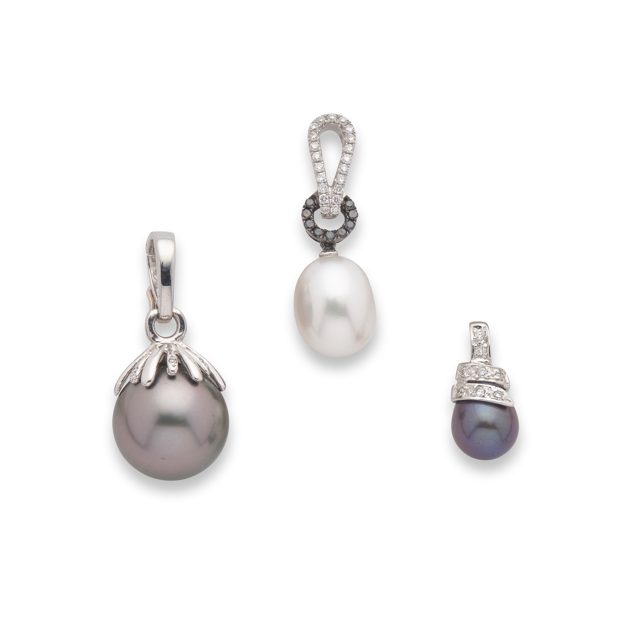 Three pearl pendants