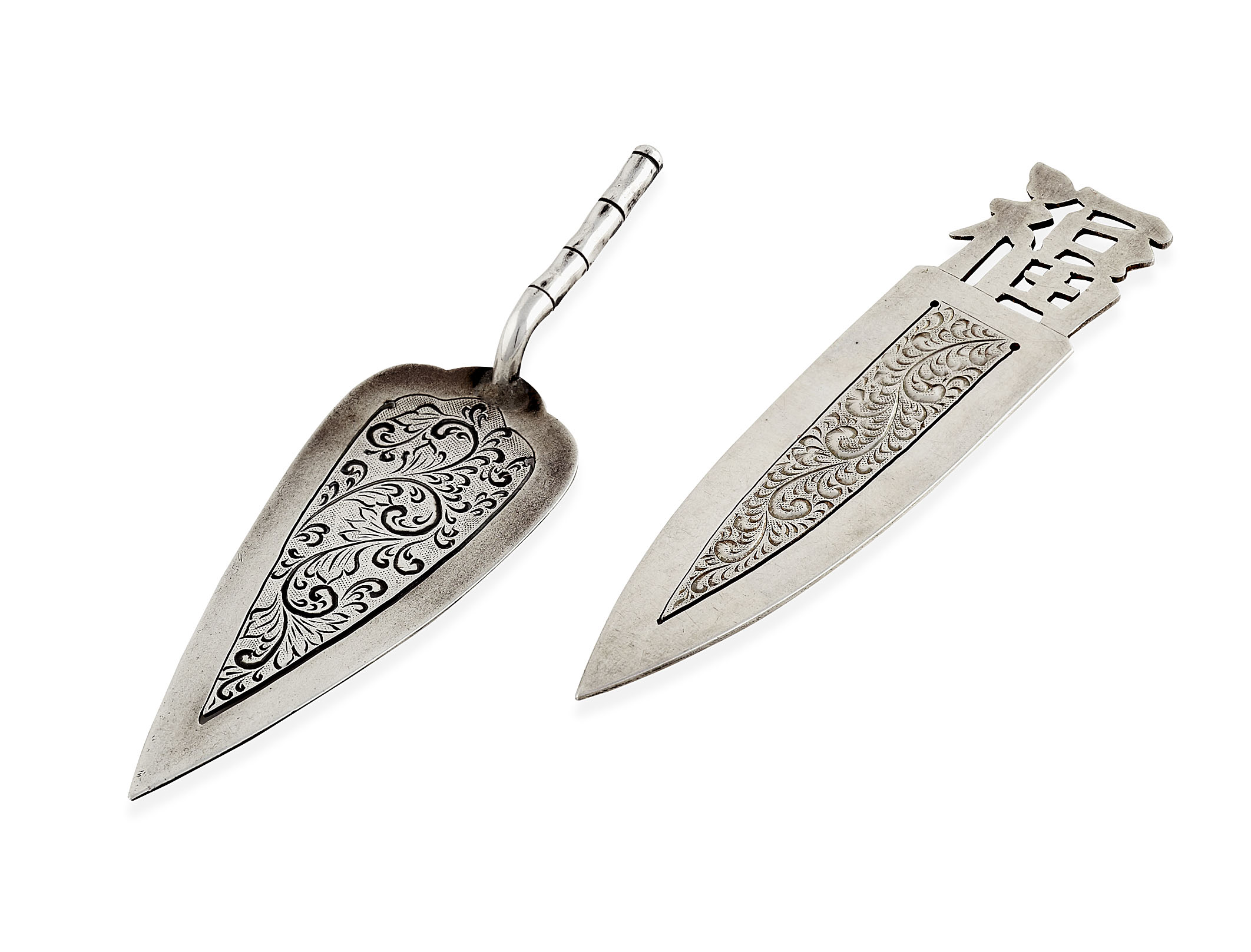 TWO CHINESE EXPORT SILVER BOOKMARKS