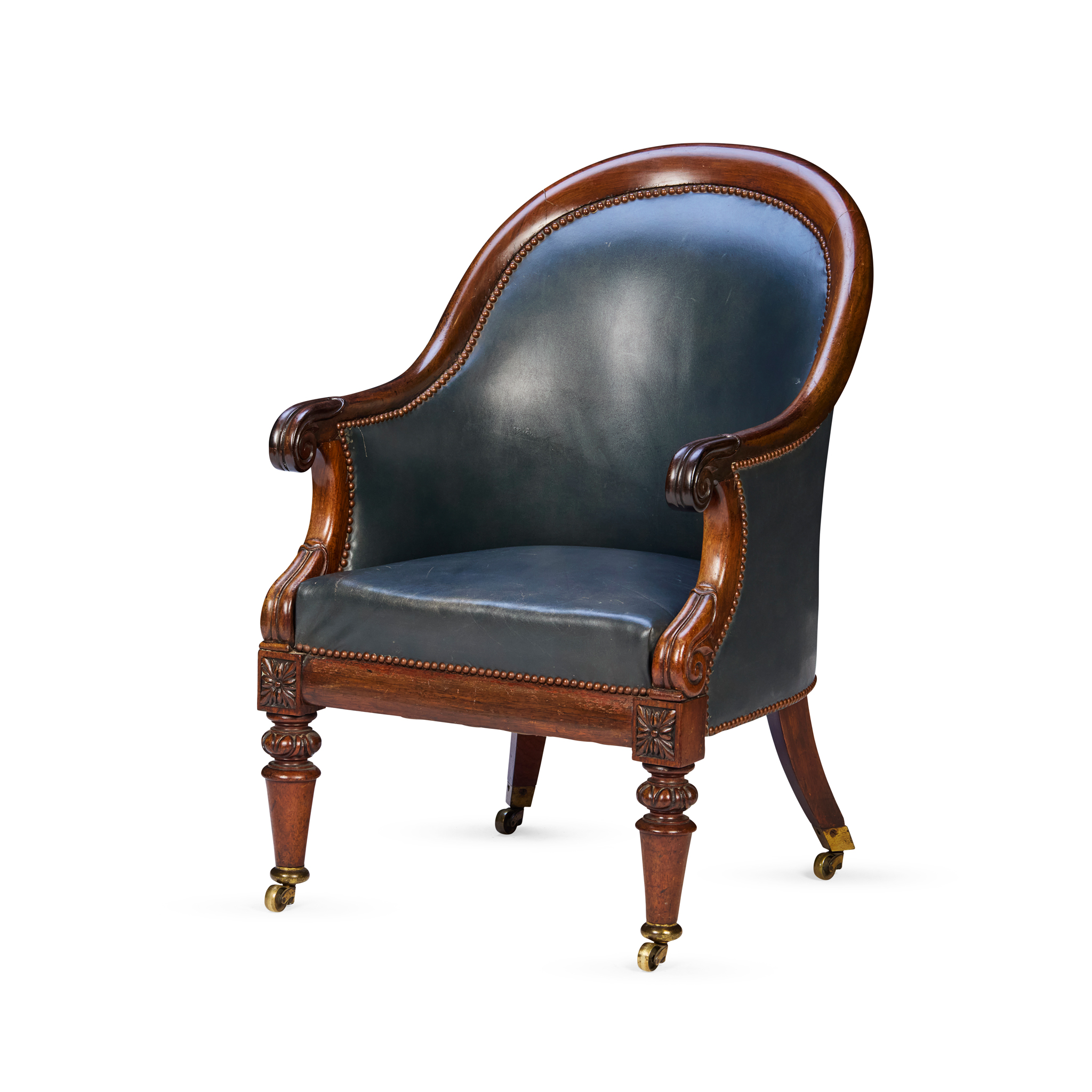 REGENCY ROSEWOOD LEATHER UPHOLSTERED ARMCHAIR