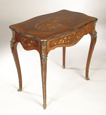 A Victorian Louis XV-style rosewood and marquetry writing table,