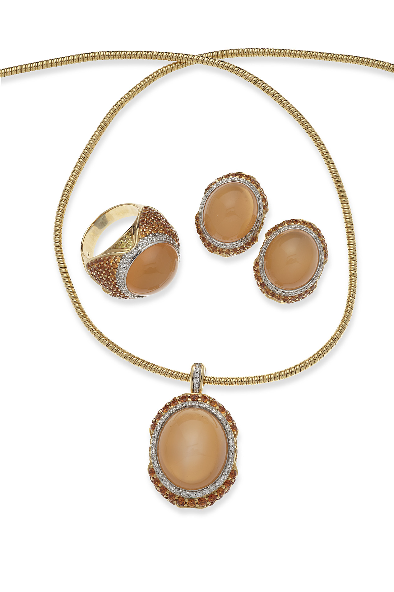 A contemporary 18ct gold mounted multi-gem set suite