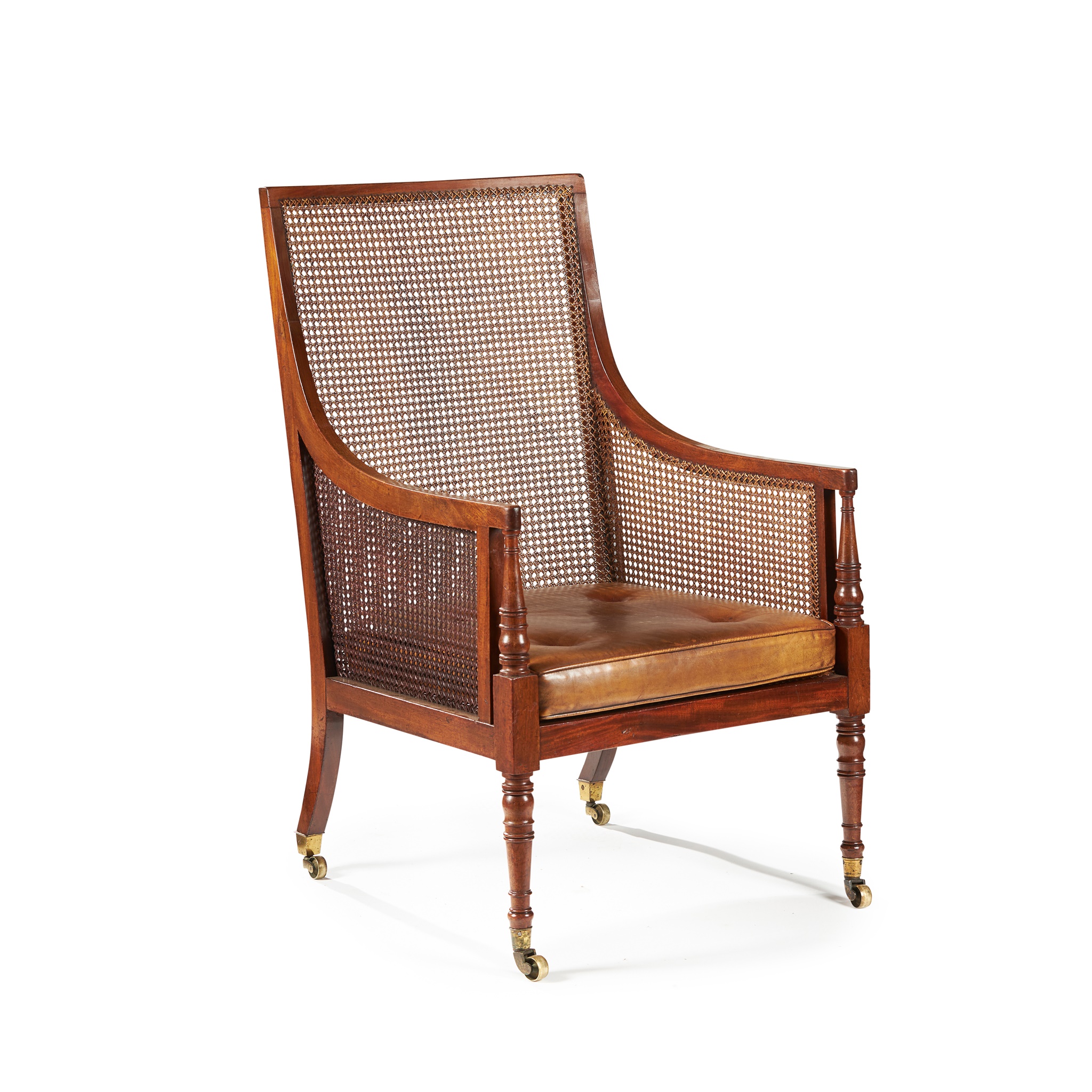 LATE GEORGE III LARGE MAHOGANY BERGERE