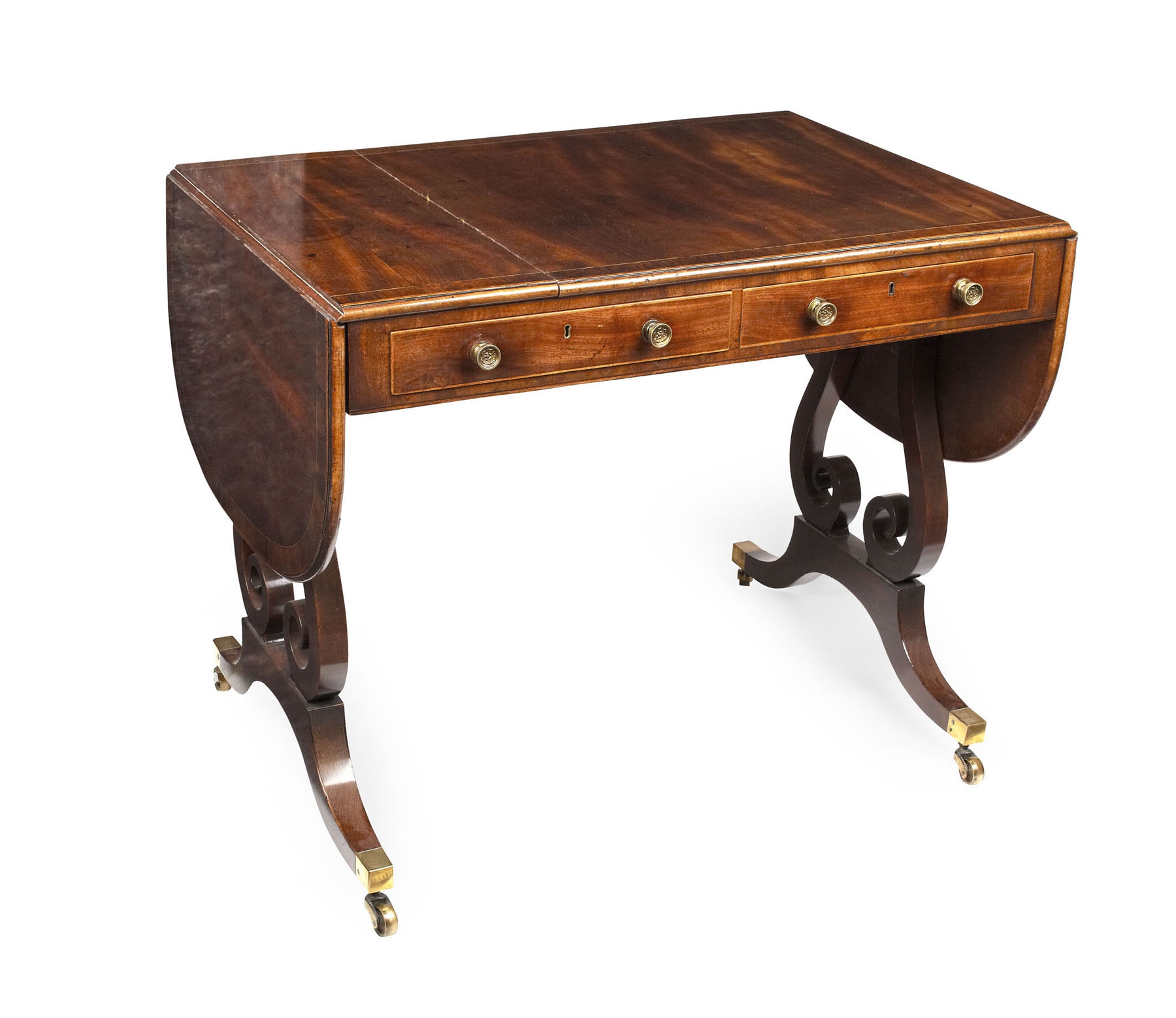 SCOTTISH REGENCY MAHOGANY AND CROSSBANDED DROP LEAF SOFA TABLE