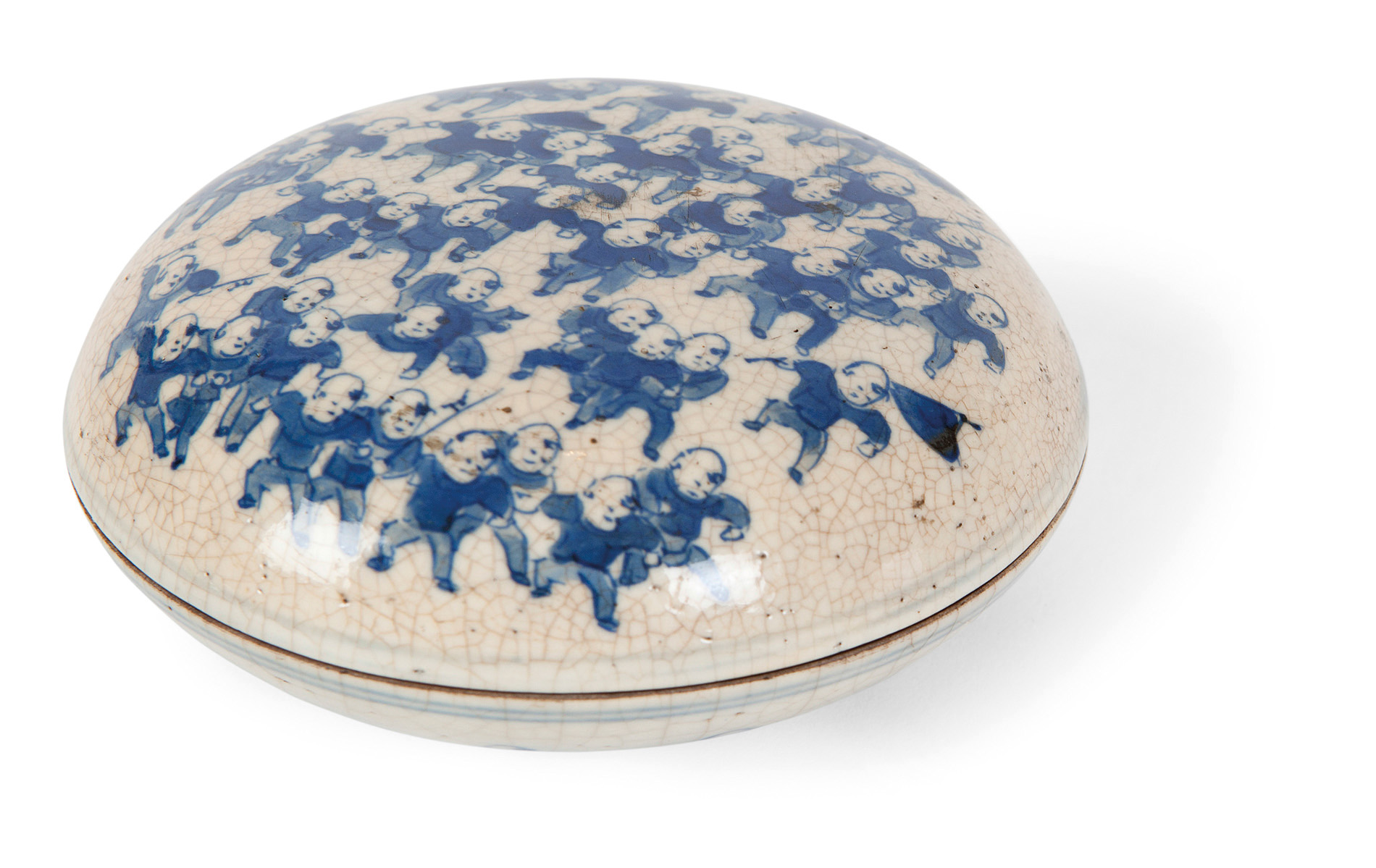A BLUE AND WHITE CRACKLE GLAZE 'HUNDRED BOYS' BOX
