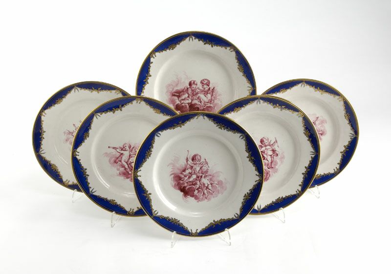 A set of six 18th century Tournai porcelain plates