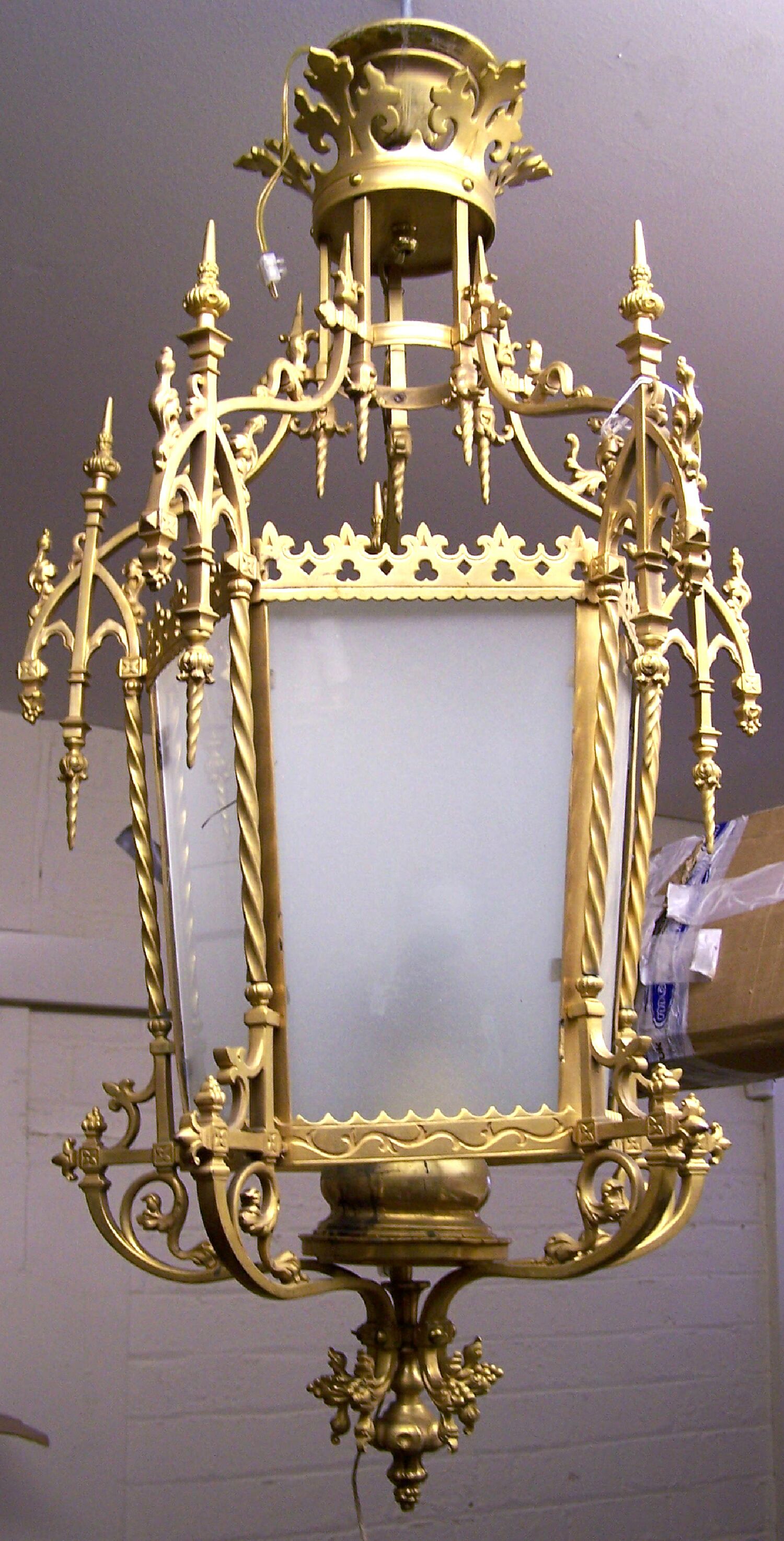 VICTORIAN GOTHIC BRASS HALL LANTERN