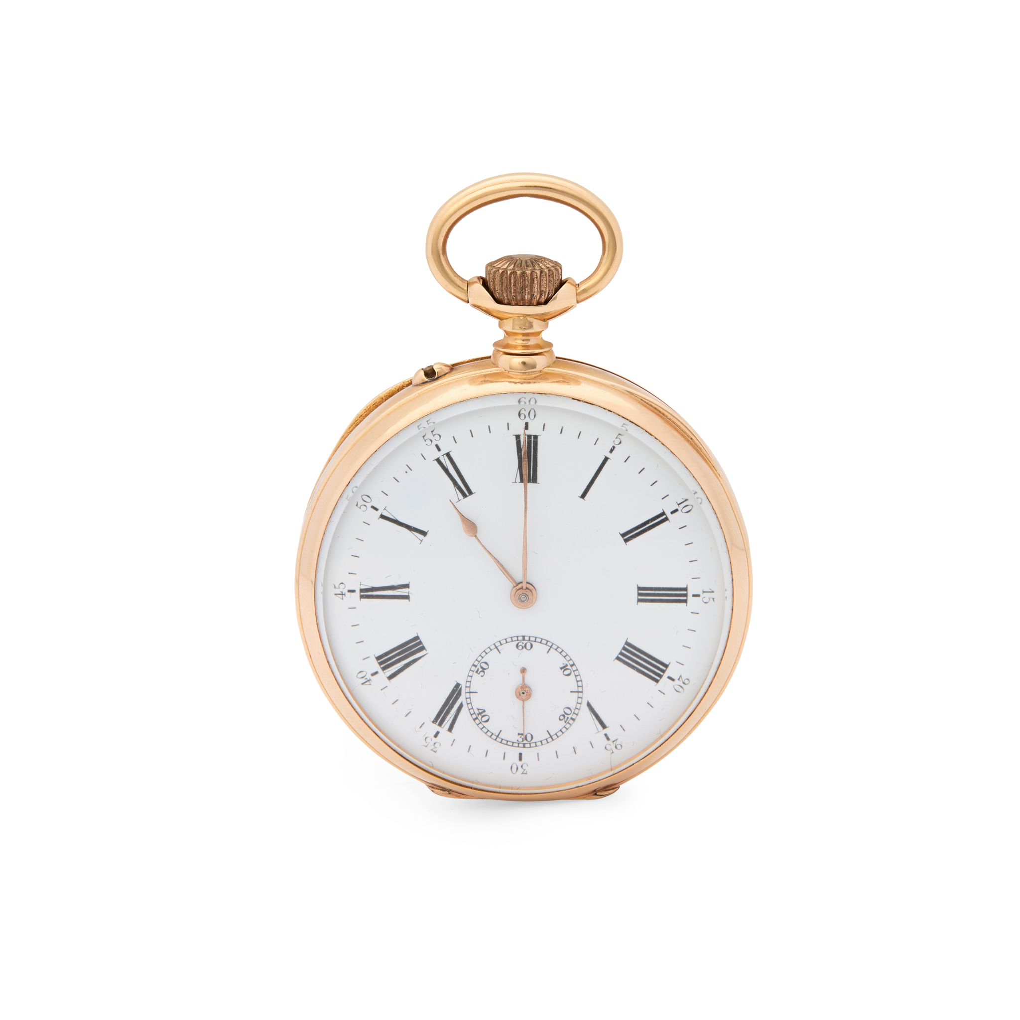 Swiss, retailed by Giteou, Paris. A metal open face pocket watch with enamel dial