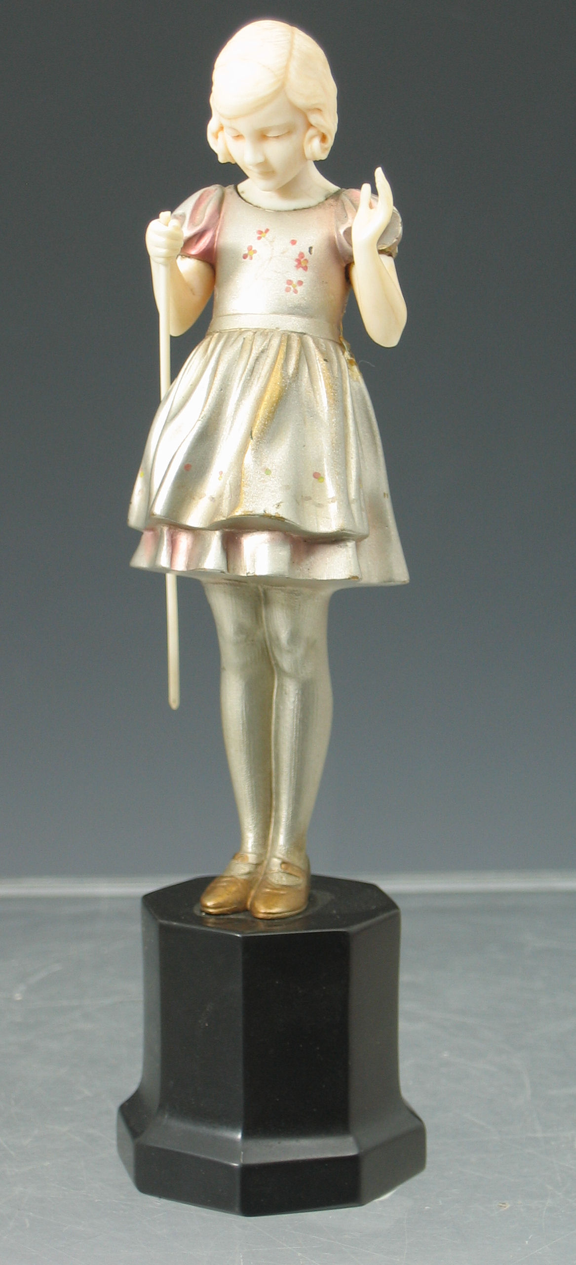 Ferdinand Preiss (1882-1943) 'Girl Fishing', a bronze and ivory figure,