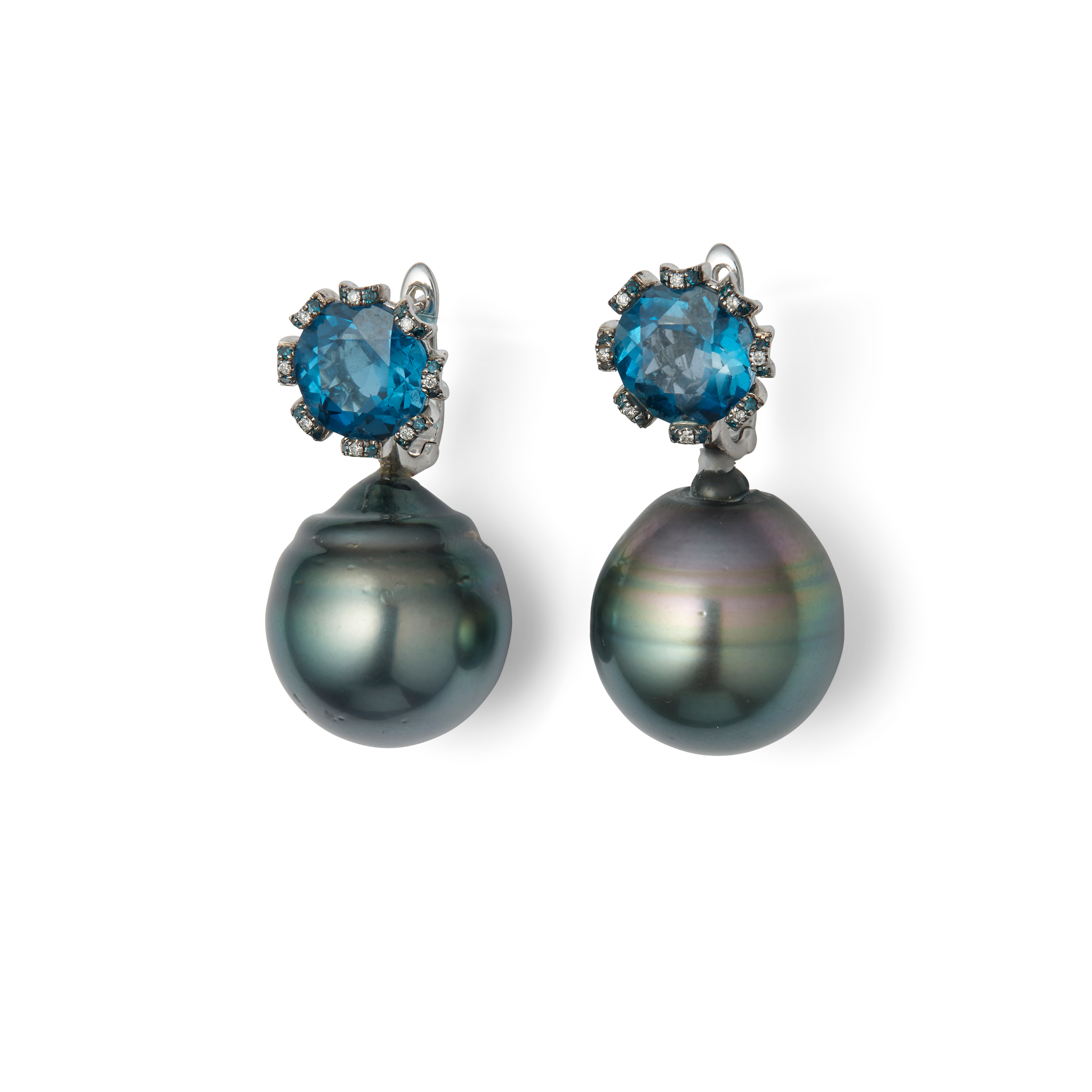 A pair of cultured pearl and blue topaz earrings