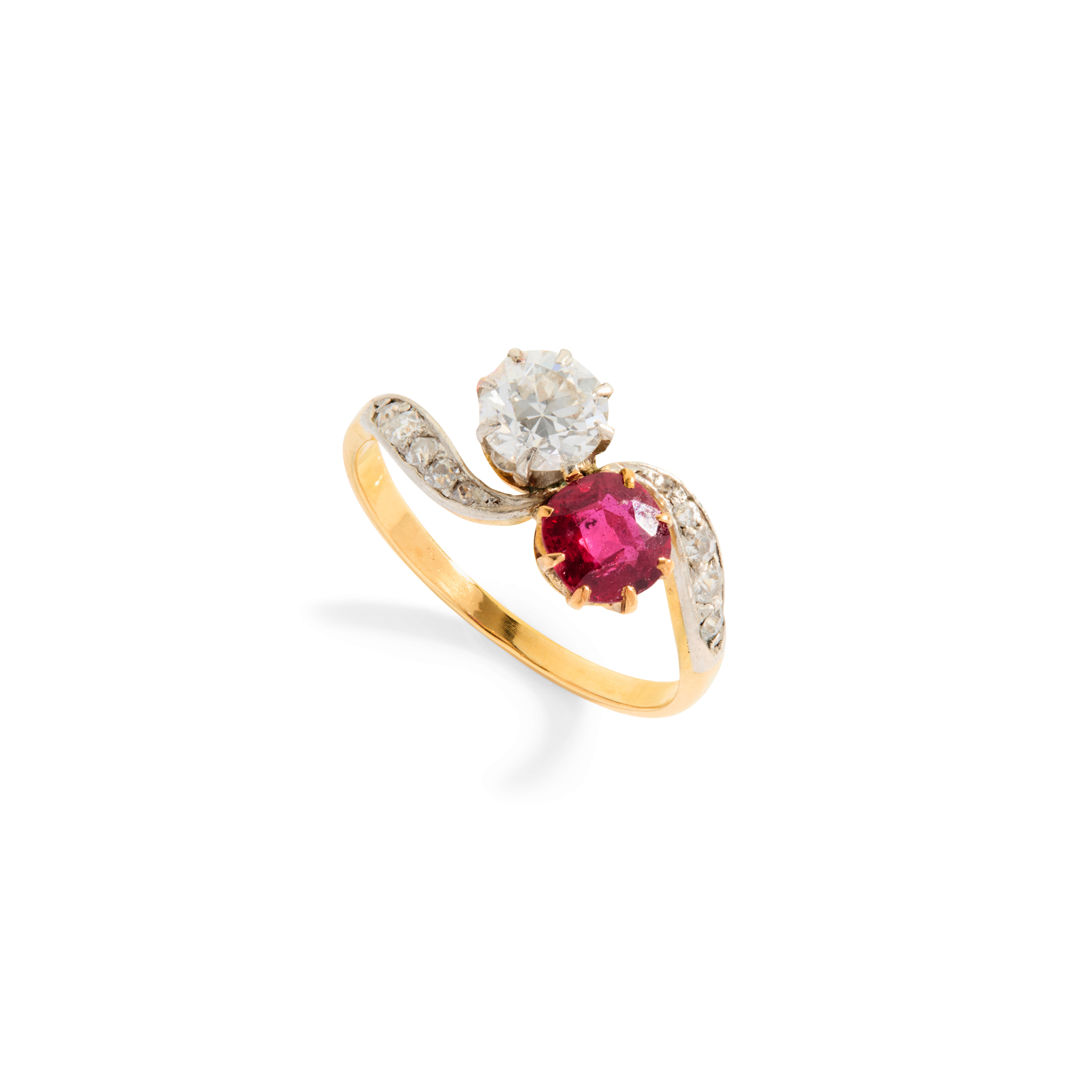 A ruby and diamond two-stone 'Moi-et-Toi' ring