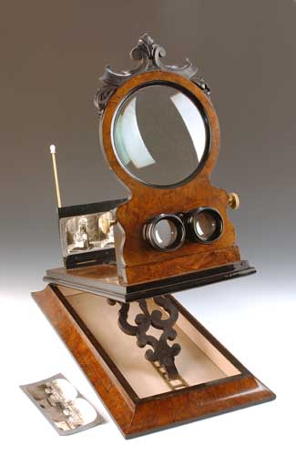 A Fine Victorian walnut veneered stersoscope and zogroscope