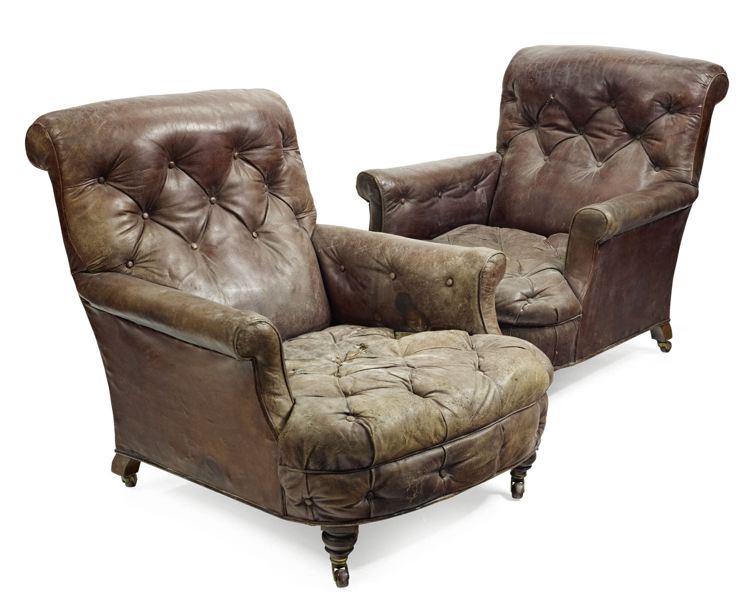 PAIR OF VICTORIAN LEATHER UPHOLSTERED ARMCHAIRS