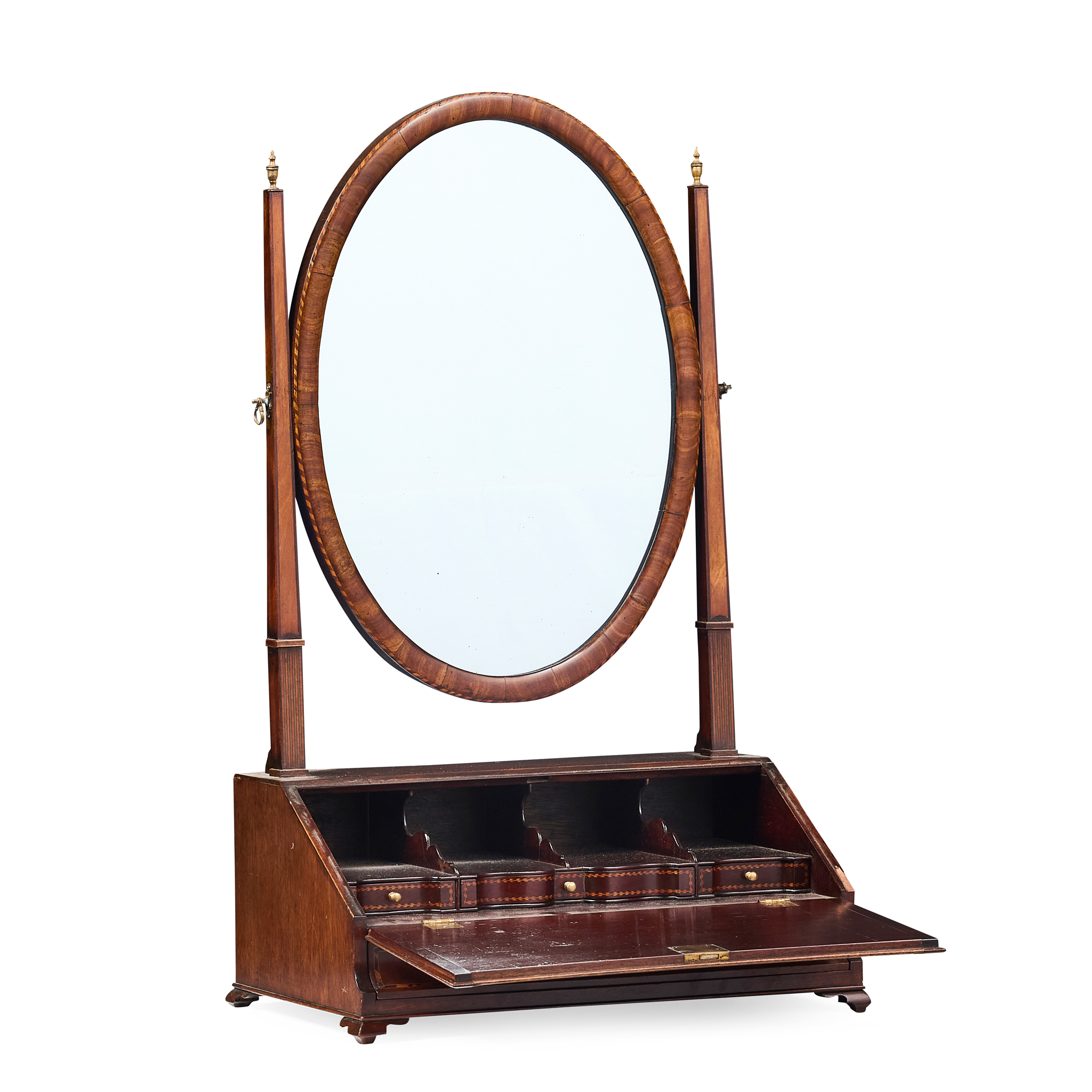 IRISH GEORGE III STYLE MAHOGANY INLAID DRESSING TABLE MIRROR, BY BUTLER OF DUBLIN