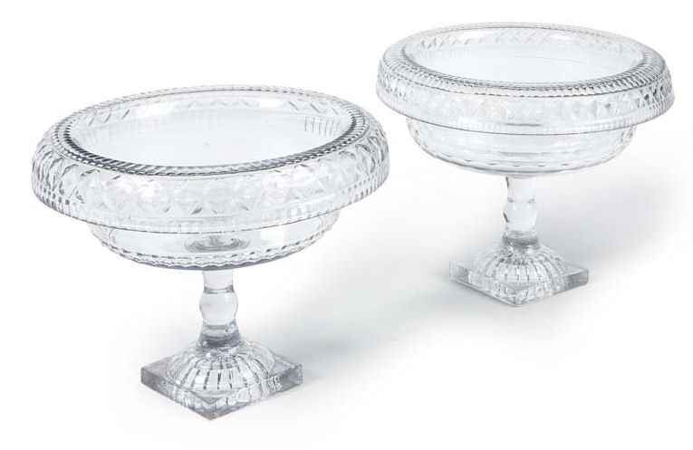 A pair of Regency cut glass pedestal bowls