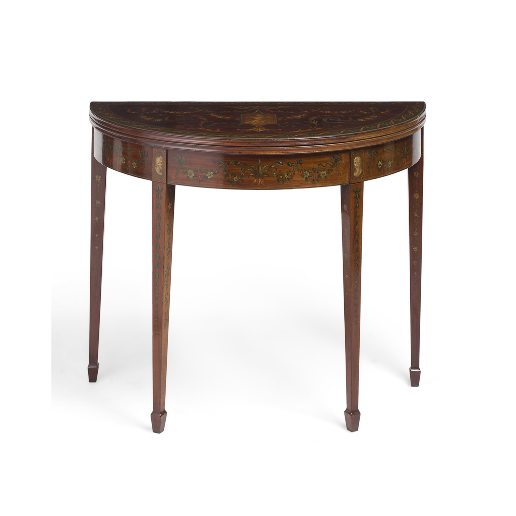 GEORGIAN STYLE POLYCHROME PAINTED MAHOGANY FOLDOVER CARD TABLE