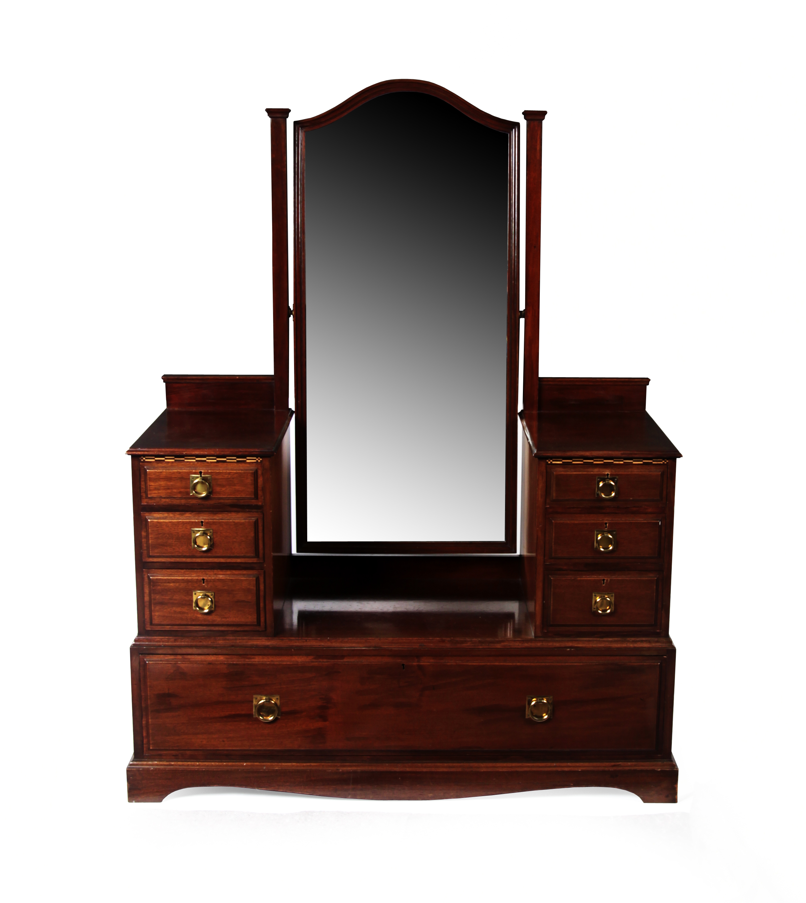 TWO PIECE AESTHETIC MOVEMENT MAHOGANY AND INLAID BEDROOM SUITE