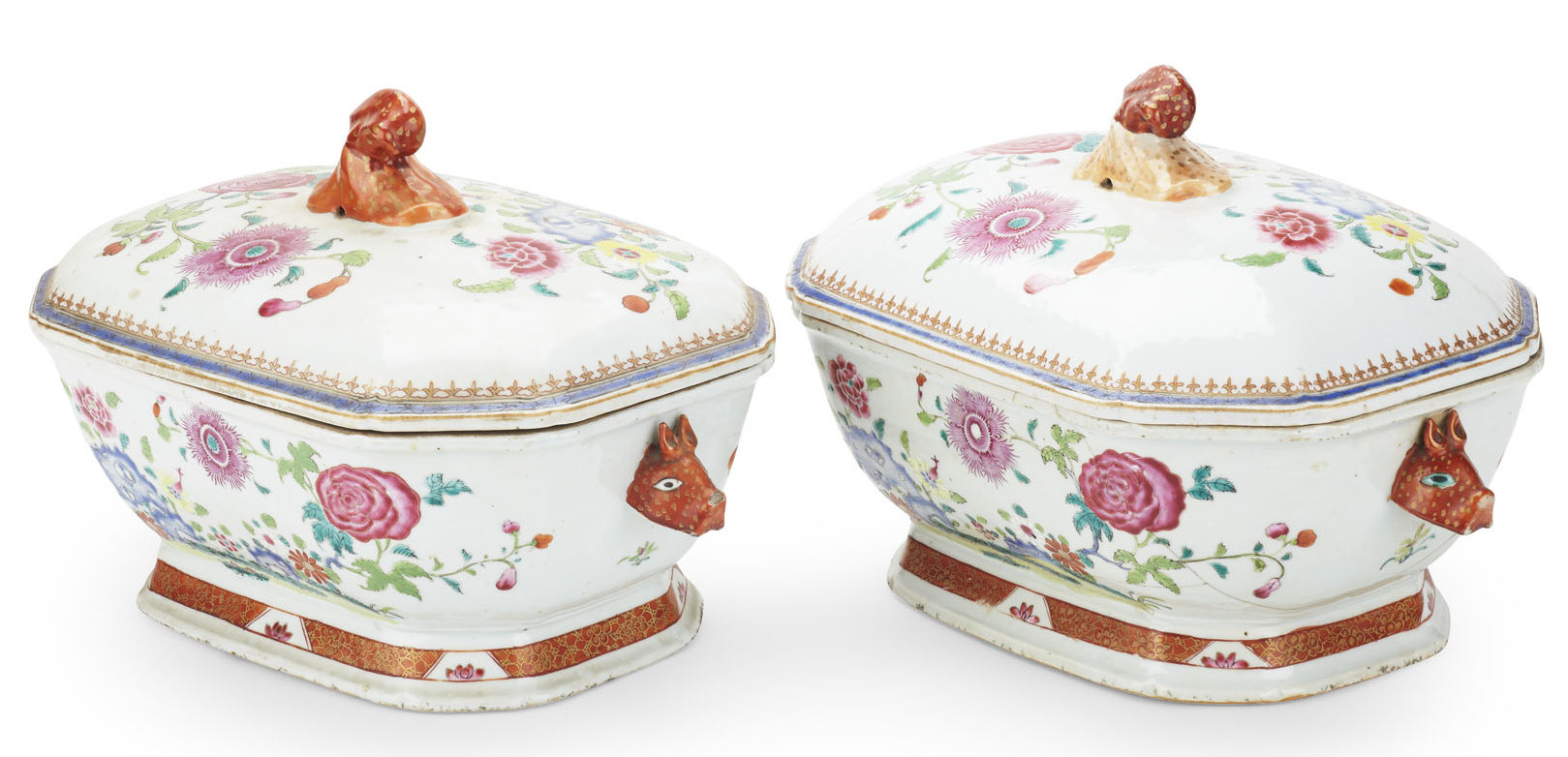 PAIR OF CHINESE EXPORT FAMILLE ROSE TUREENS AND COVERS