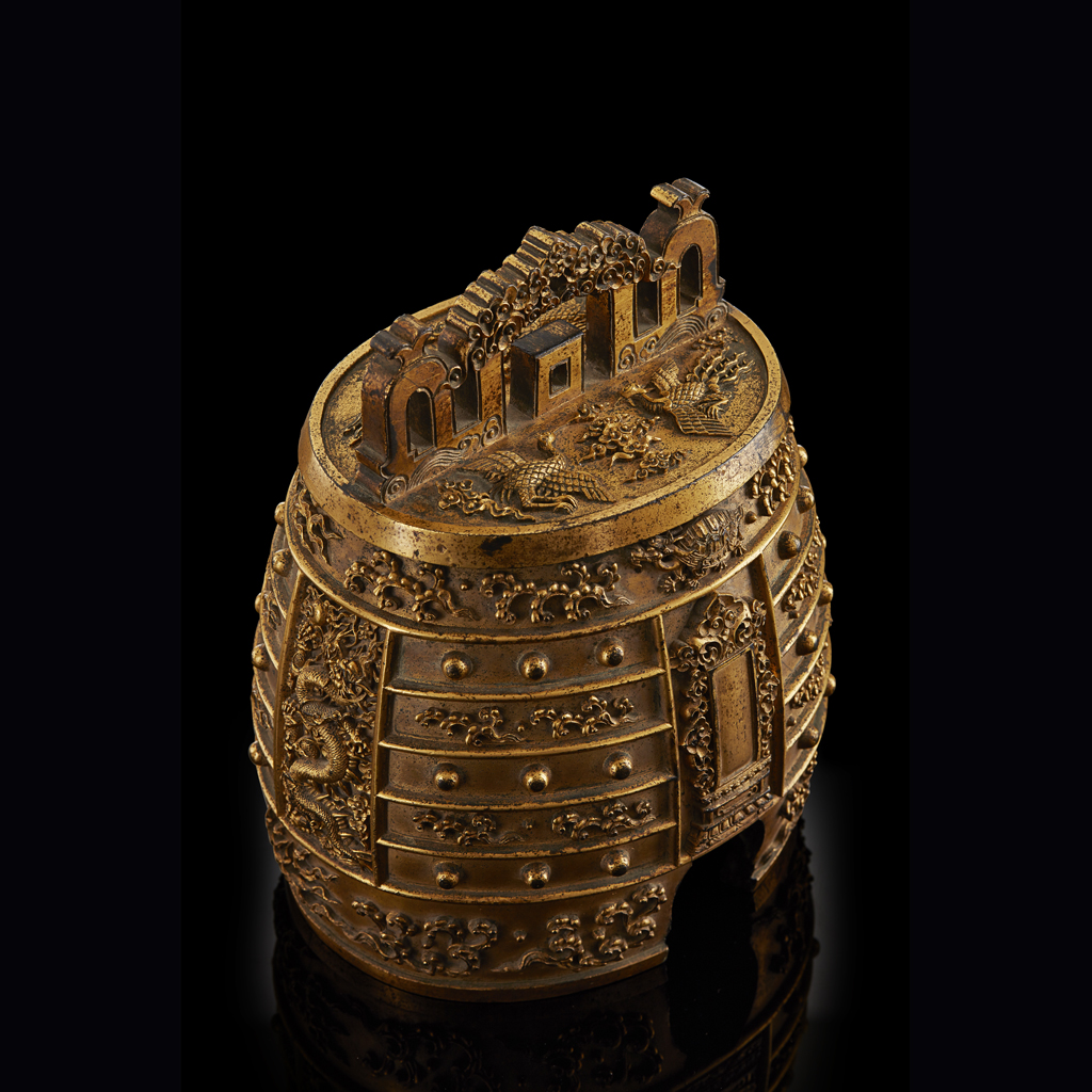 RARE AND IMPORTANT IMPERIAL GILT-BRONZE RITUAL BELL, BIANZHONG