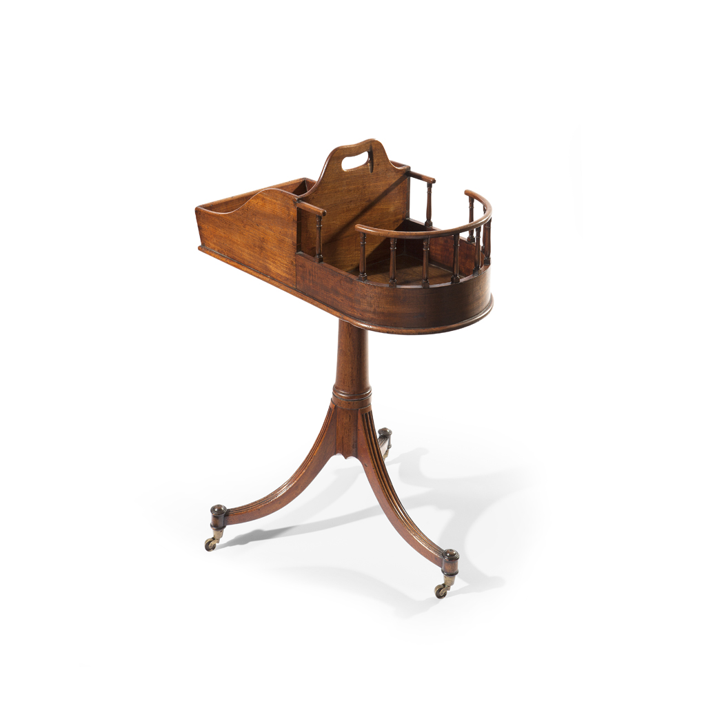 A LATE GEORGE III MAHOGANY PLATE AND CUTLERY STAND