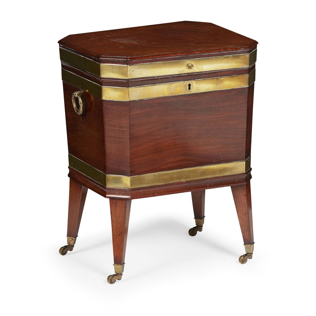 GEORGE III MAHOGANY BRASS BANDED WINE COOLER