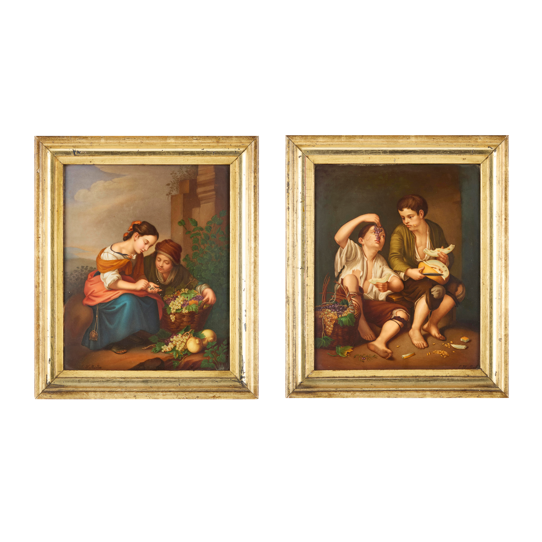 TWO GERMAN PAINTED PORCELAIN PLAQUES, AFTER MURILLO
