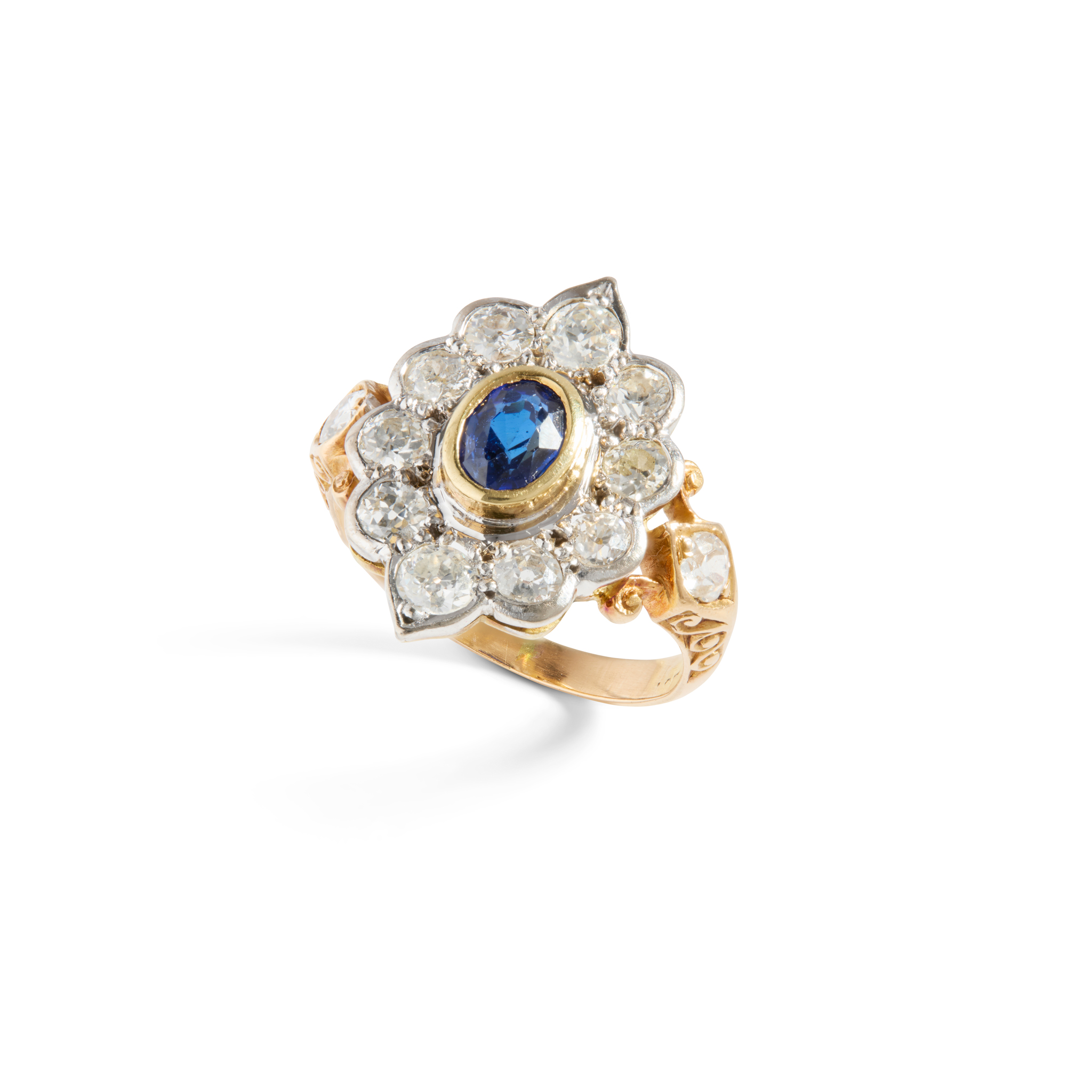 A sapphire and diamond cluster ring
