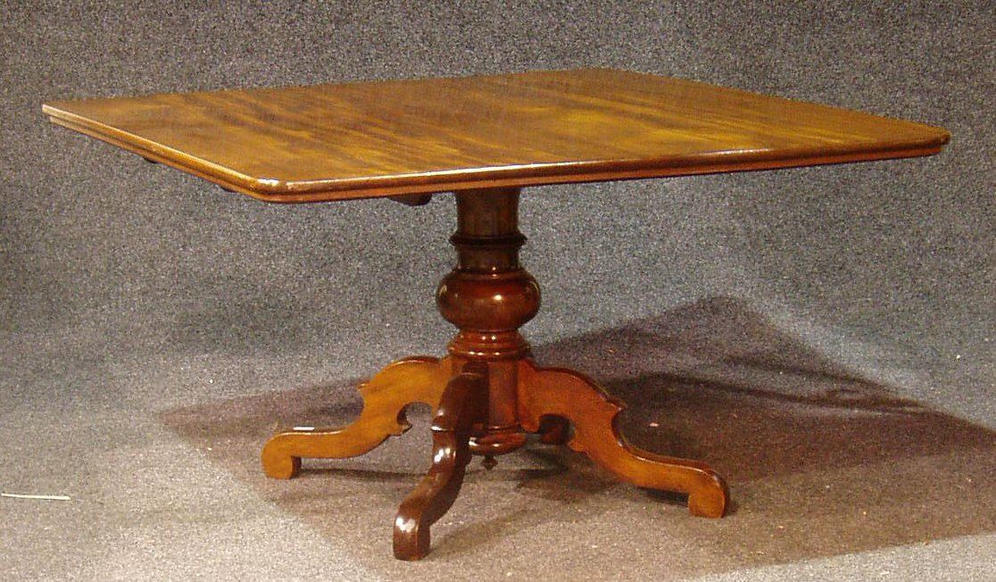 A Victorian mahogany square snap top table,