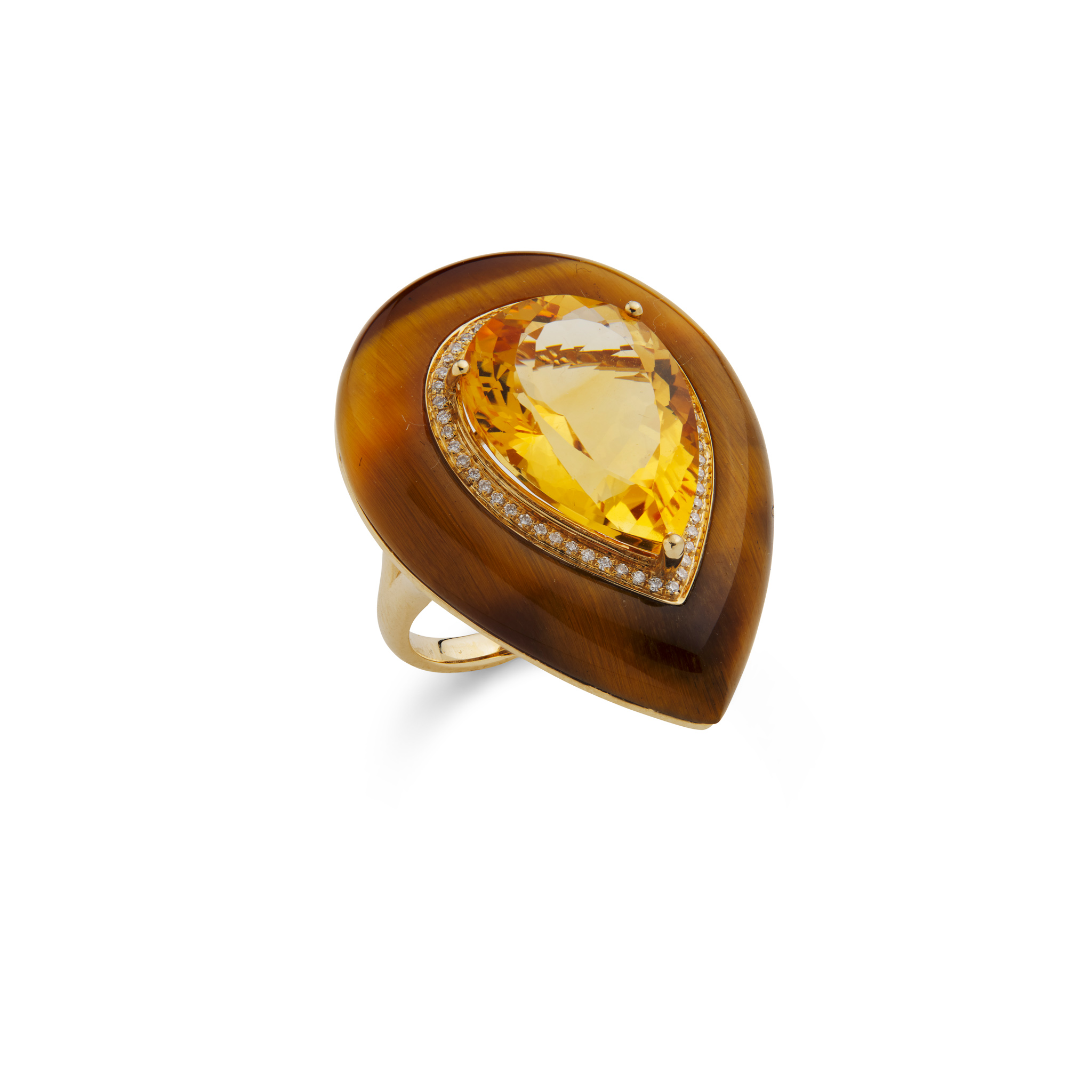 A tiger's eye and citrine cluster ring