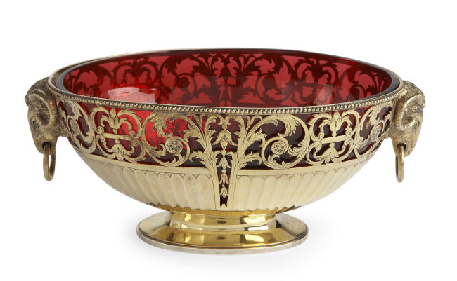A Victorian silver gilt oval bowl