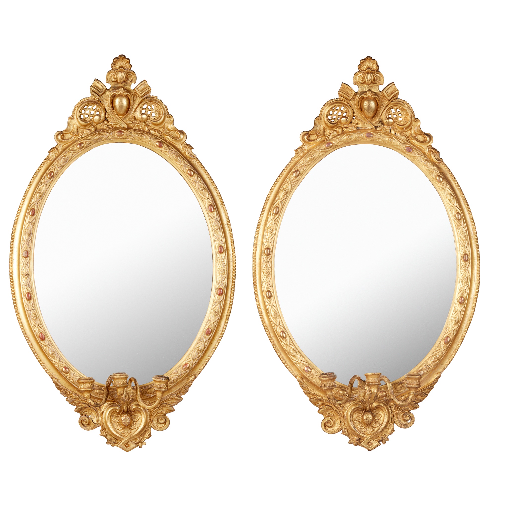 PAIR OF VICTORIAN GILTWOOD AND GESSO GIRONDOLE MIRRORS