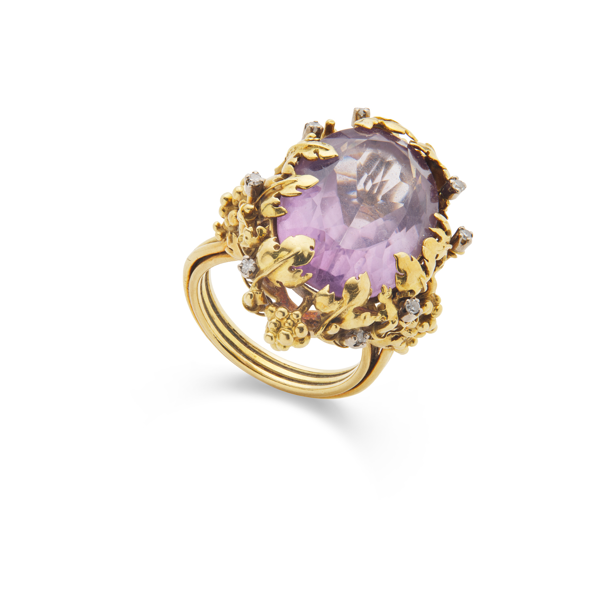 Polly Gasston (Attributed): An amethyst and diamond cocktail ring