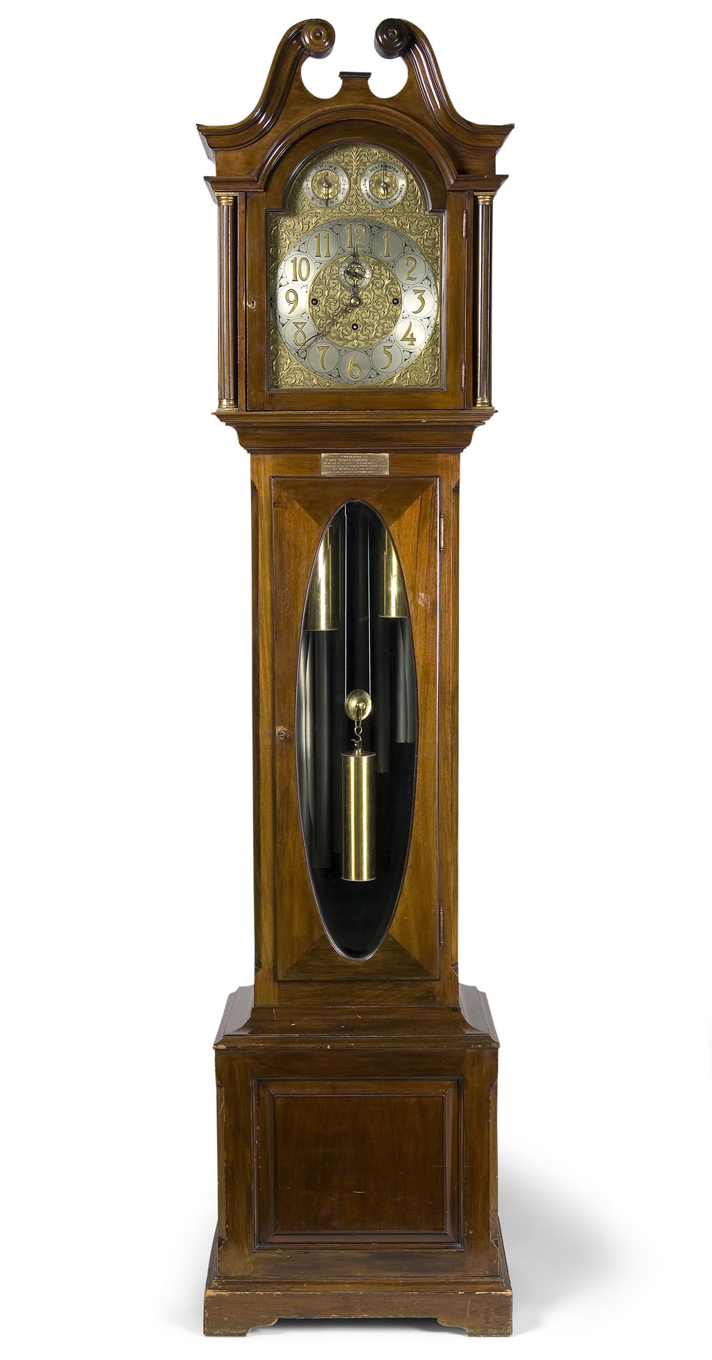 A late Victorian mahogany chiming longcase clock