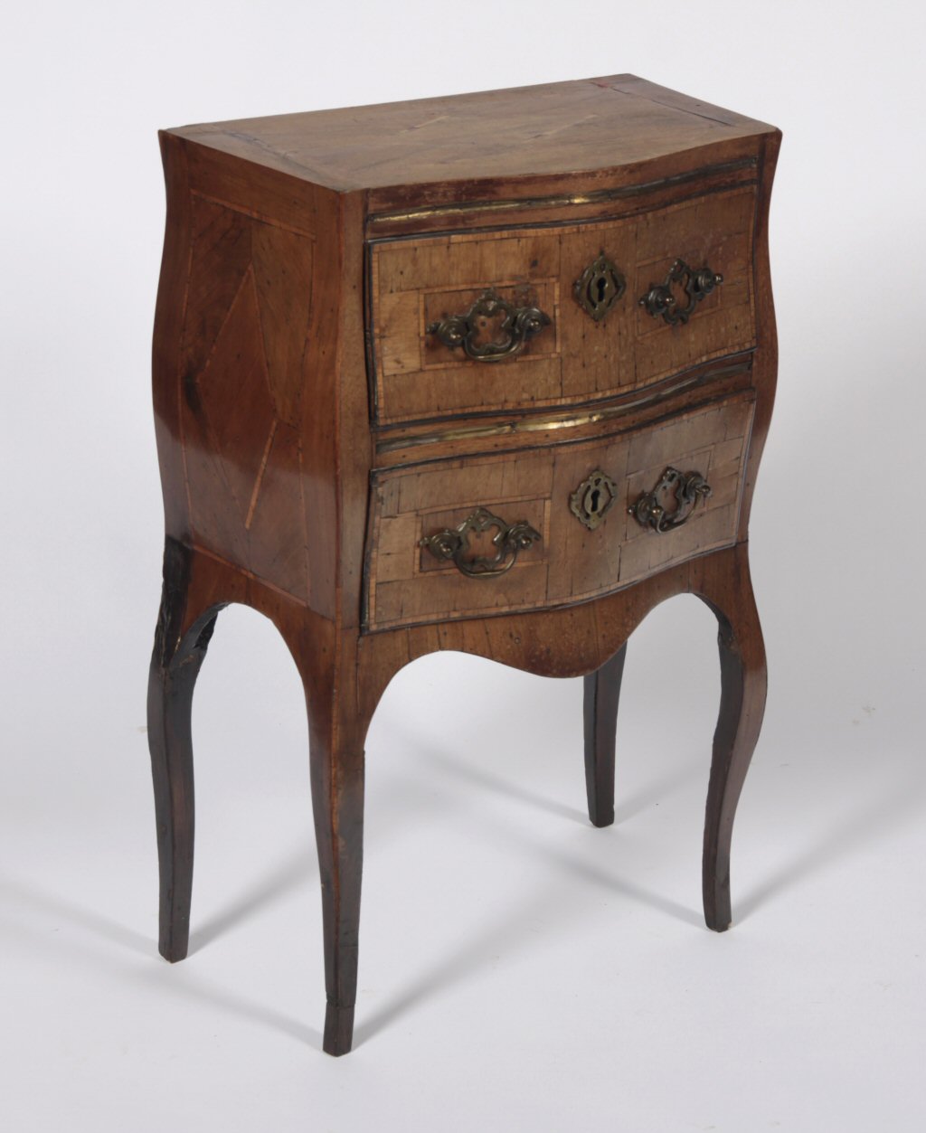 CONTINENTAL WALNUT PARQUETRY BOMBE COMMODE