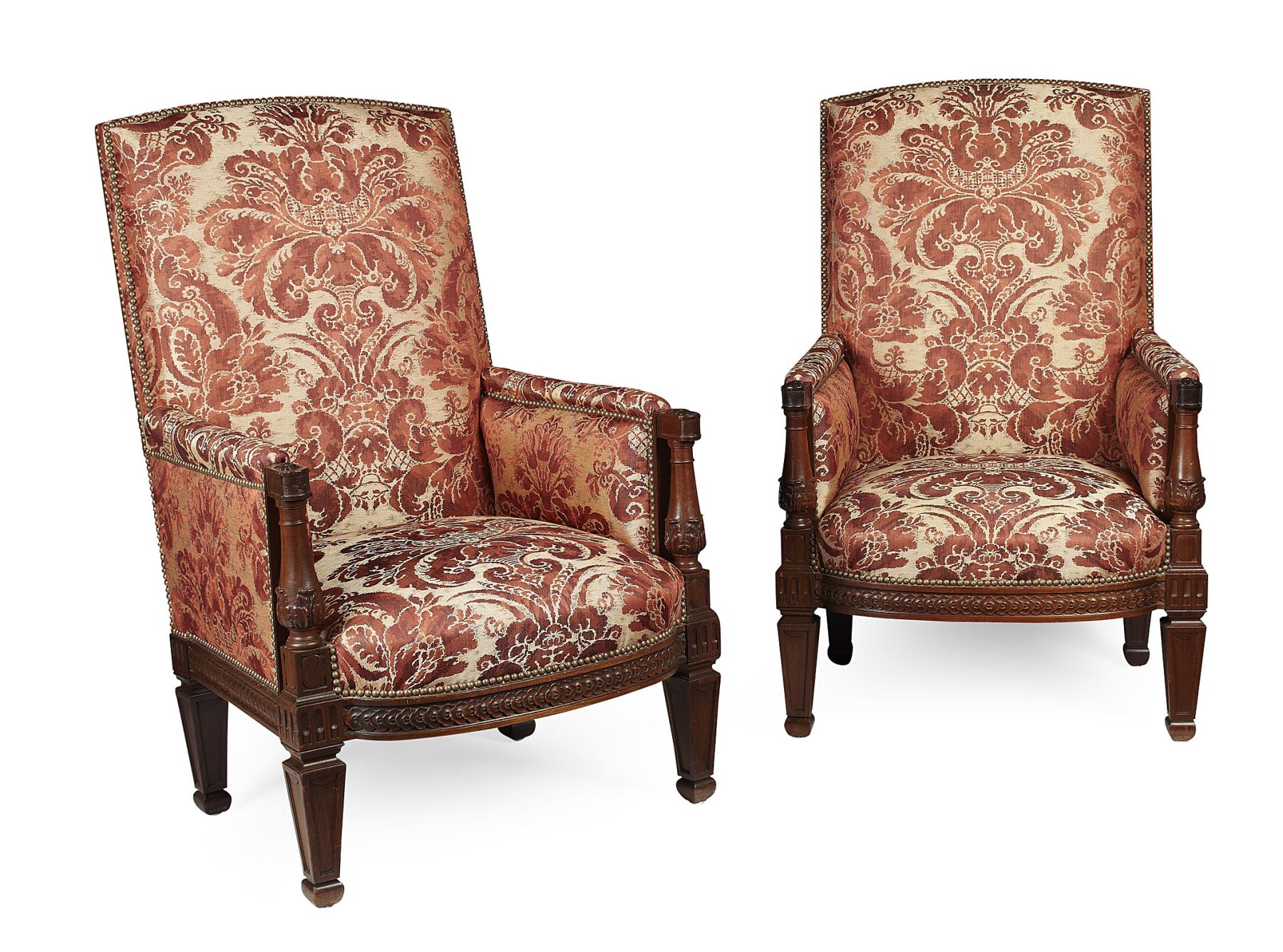 PAIR OF WHYTOCK & REID EMPIRE STYLE MAHOGANY FRAMED ARMCHAIRS