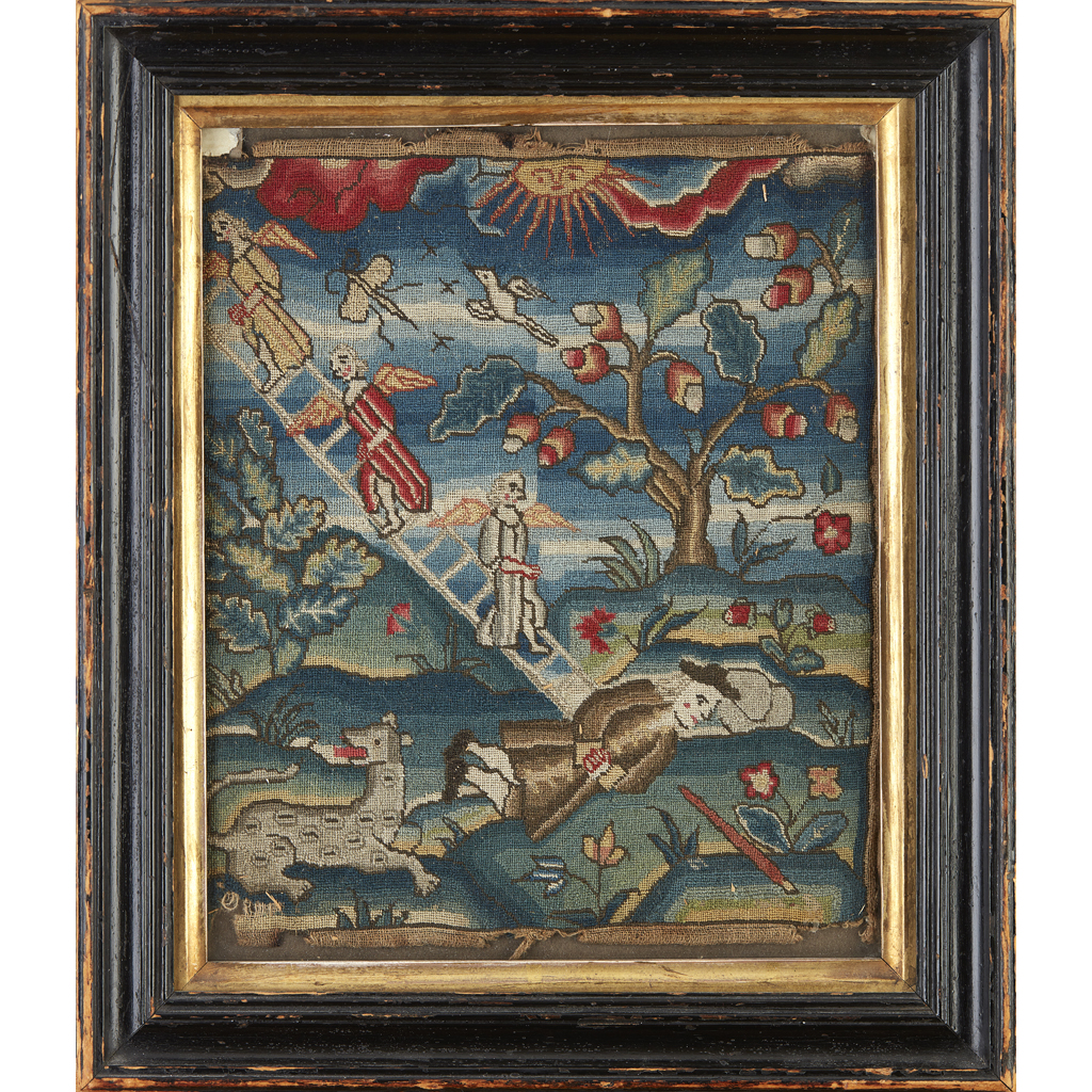 ENGLISH PETIT POINT NEEDLEWORK PANEL OF JACOB'S LADDER