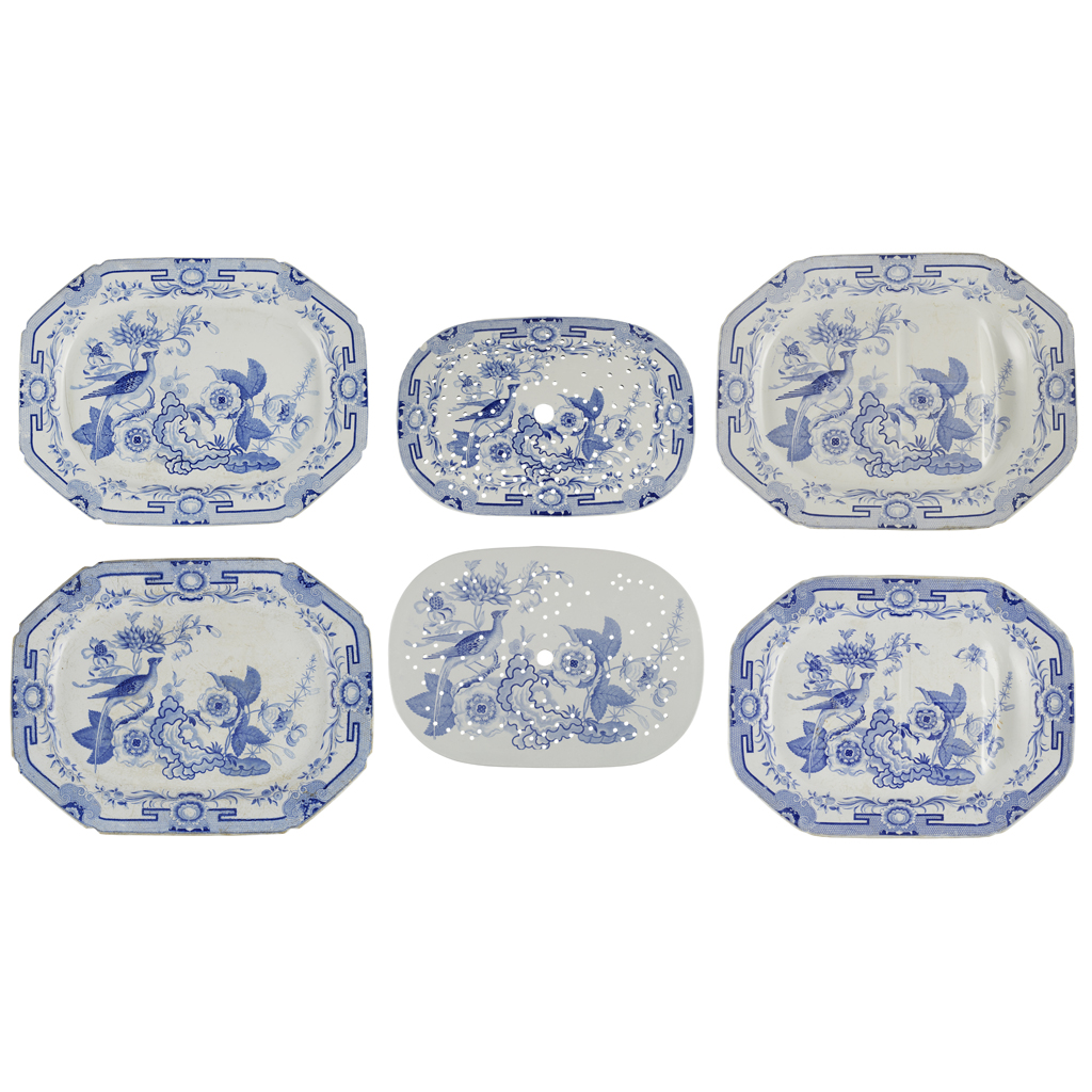 PART SET OF ENGLISH IRONSTONE PLATTERS AND MEAT DRAINERS