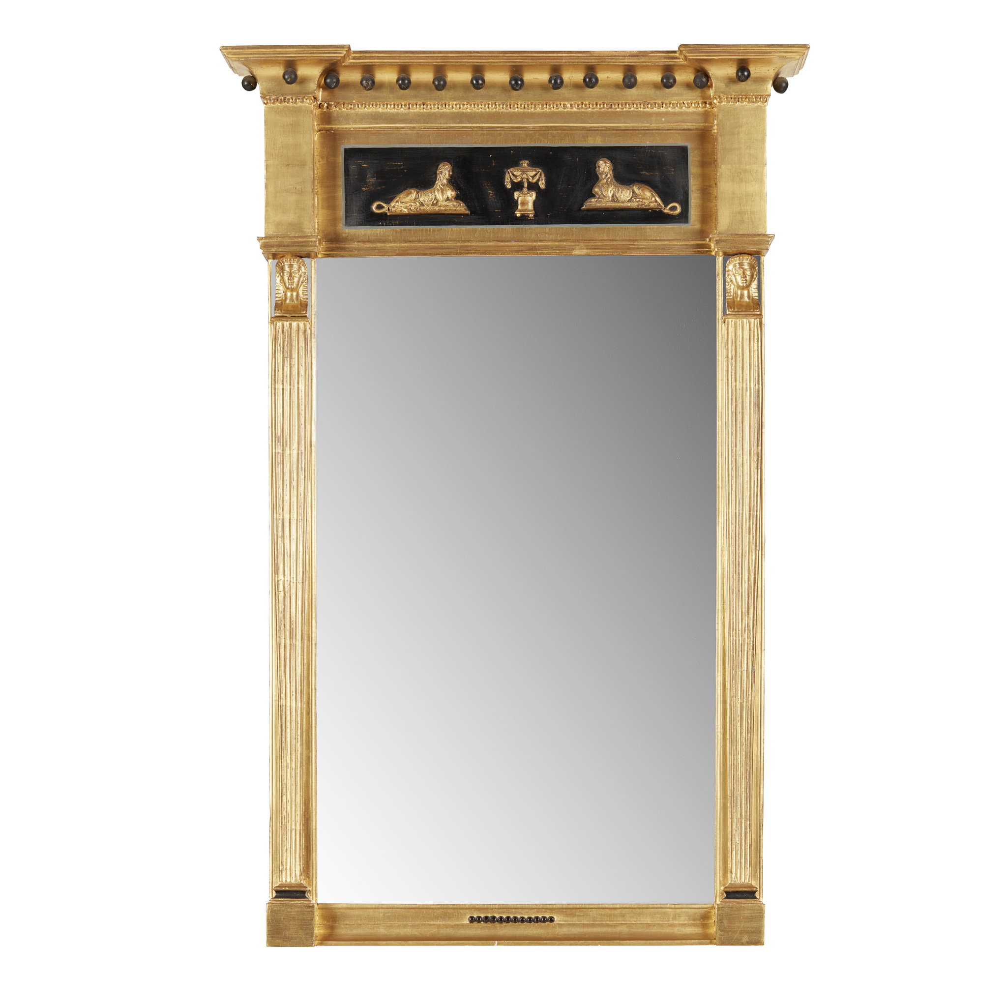 REGENCY EGYPTIAN REVIVAL GILTWOOD AND EBONISED PIER MIRROR
