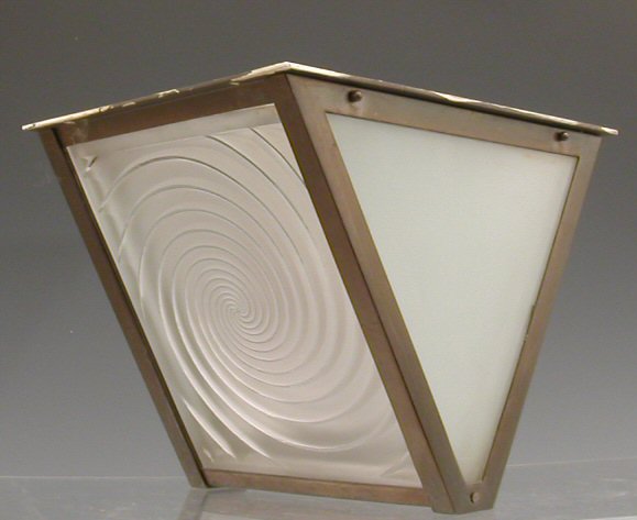 A pair of Art Deco clear and frosted glass ceiling lights,