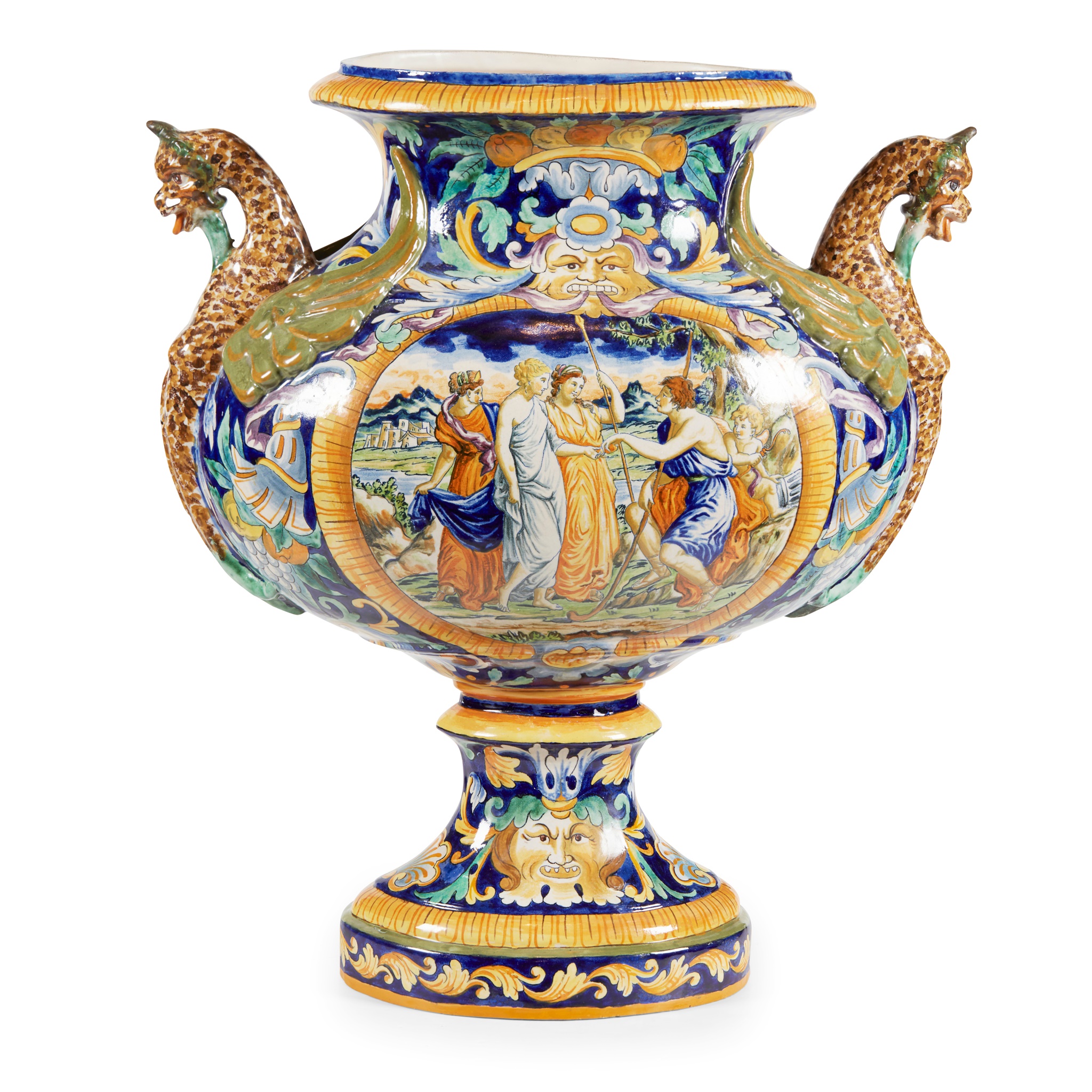 LARGE ITALIAN MAIOLICA URN