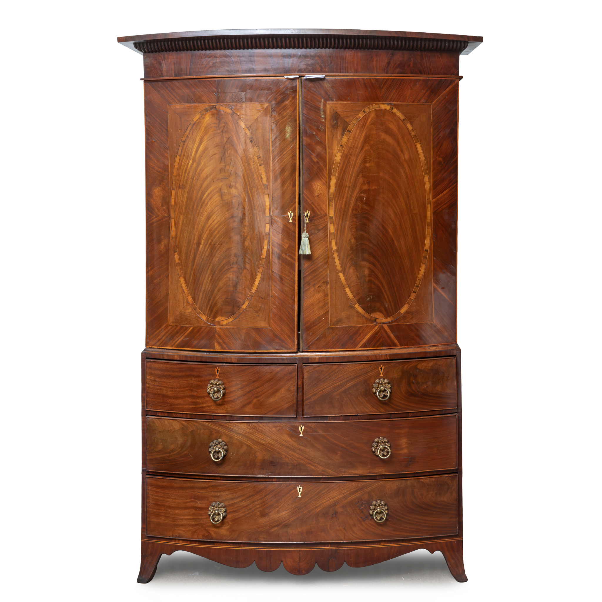 WILLIAM IV MAHOGANY BOWFRONT LINEN PRESS