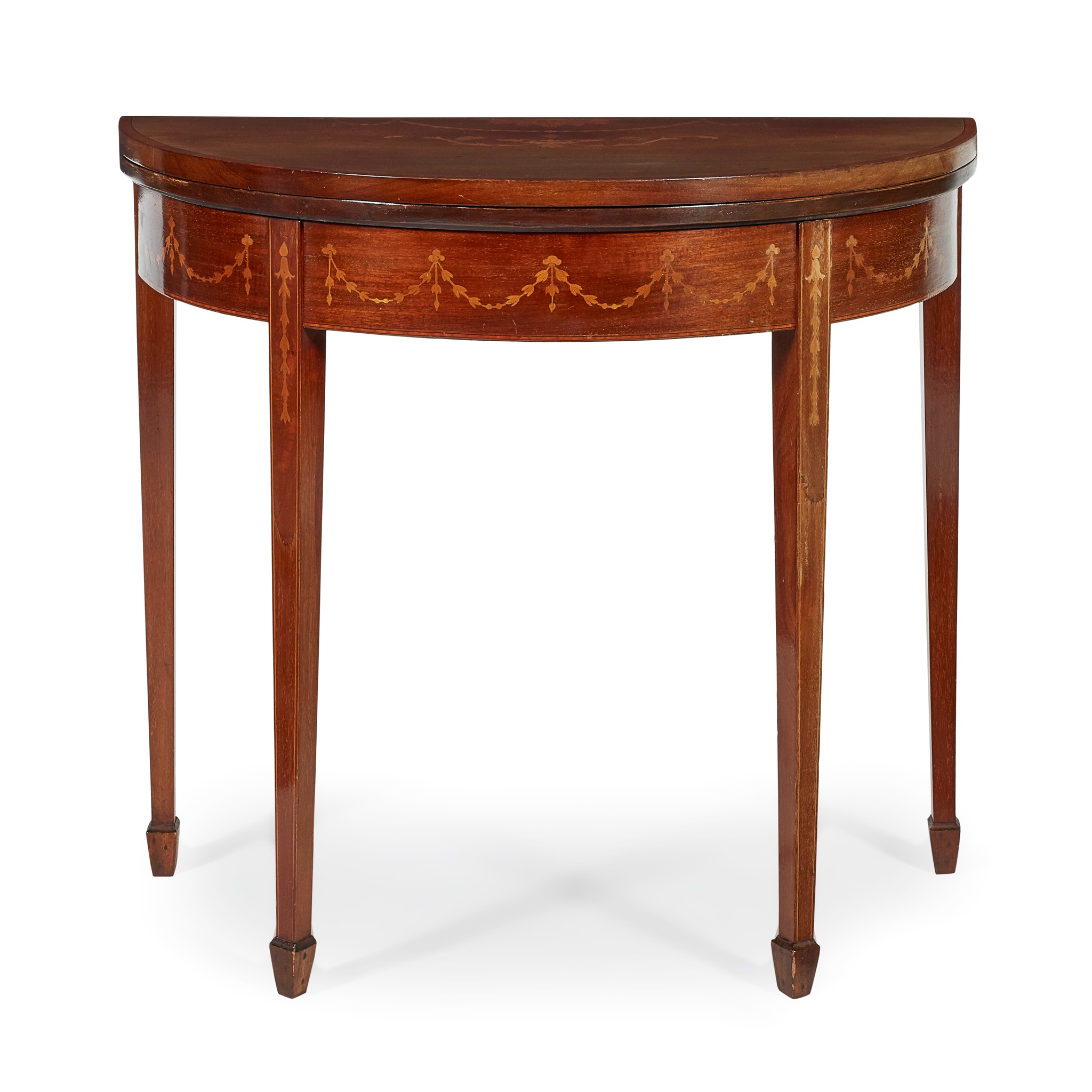LATE GEORGE III MAHOGANY INLAID CARD TABLE